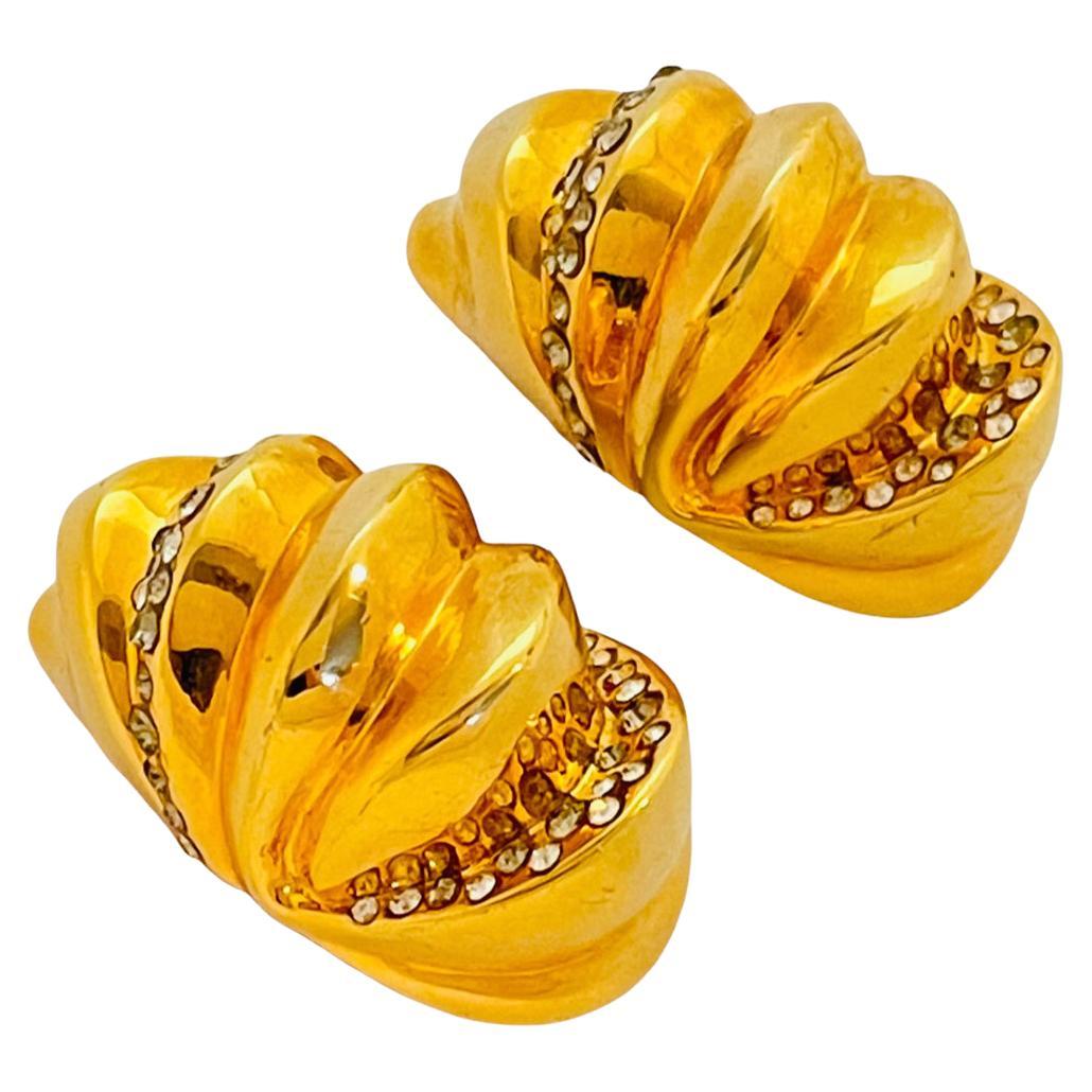 Vintage huge gold rhinestone runway earrings For Sale