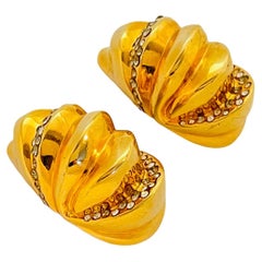 Vintage huge gold rhinestone runway earrings