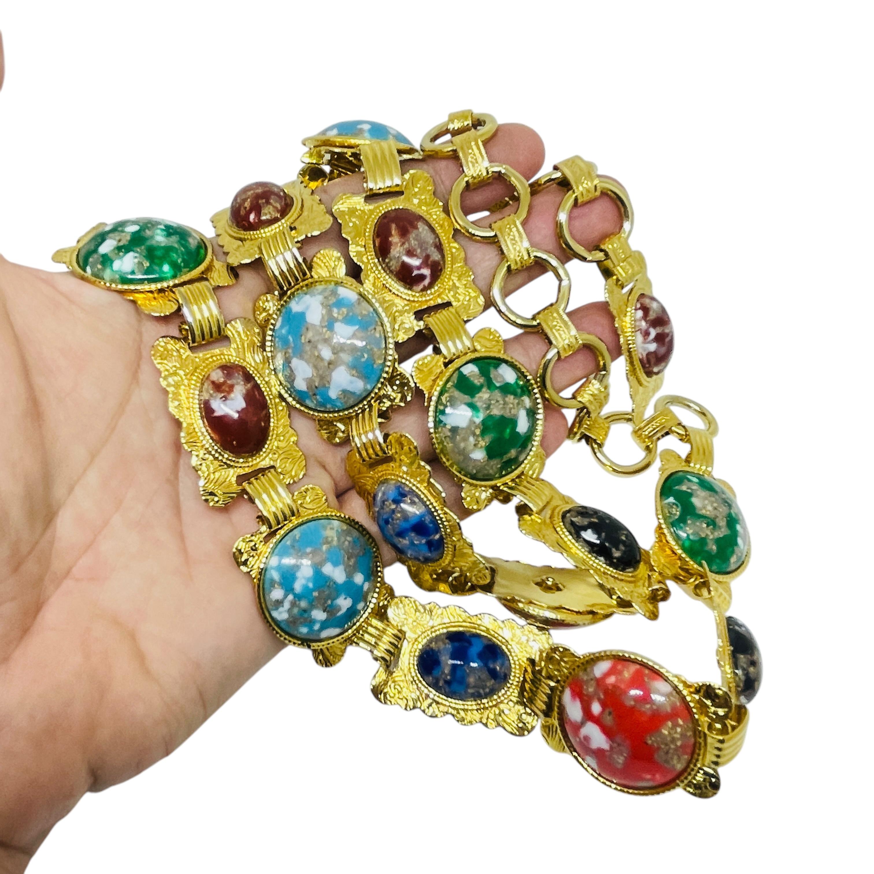 Vintage huge gold tone glass stones 80’s designer belt necklace For Sale 6