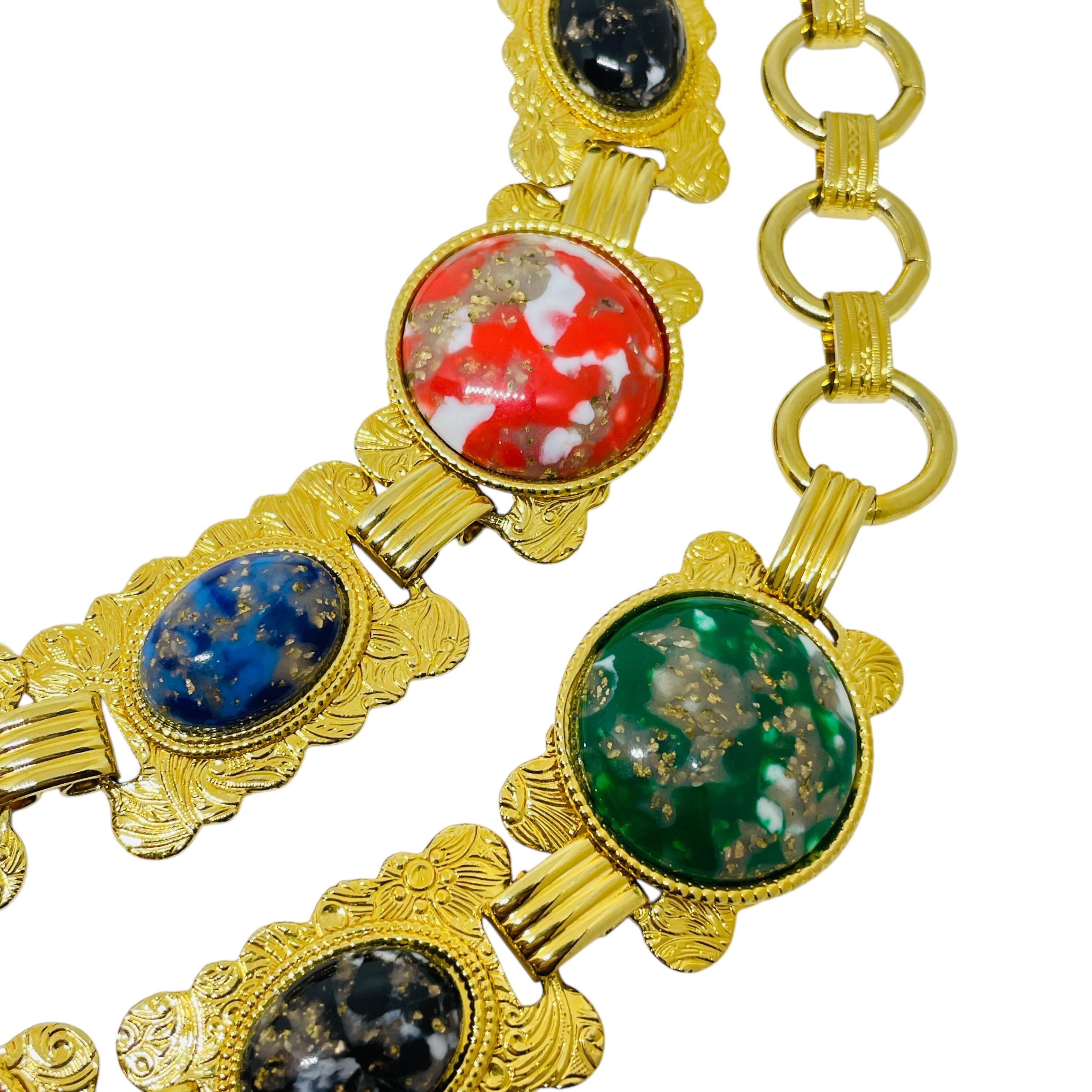 Women's Vintage huge gold tone glass stones 80’s designer belt necklace For Sale