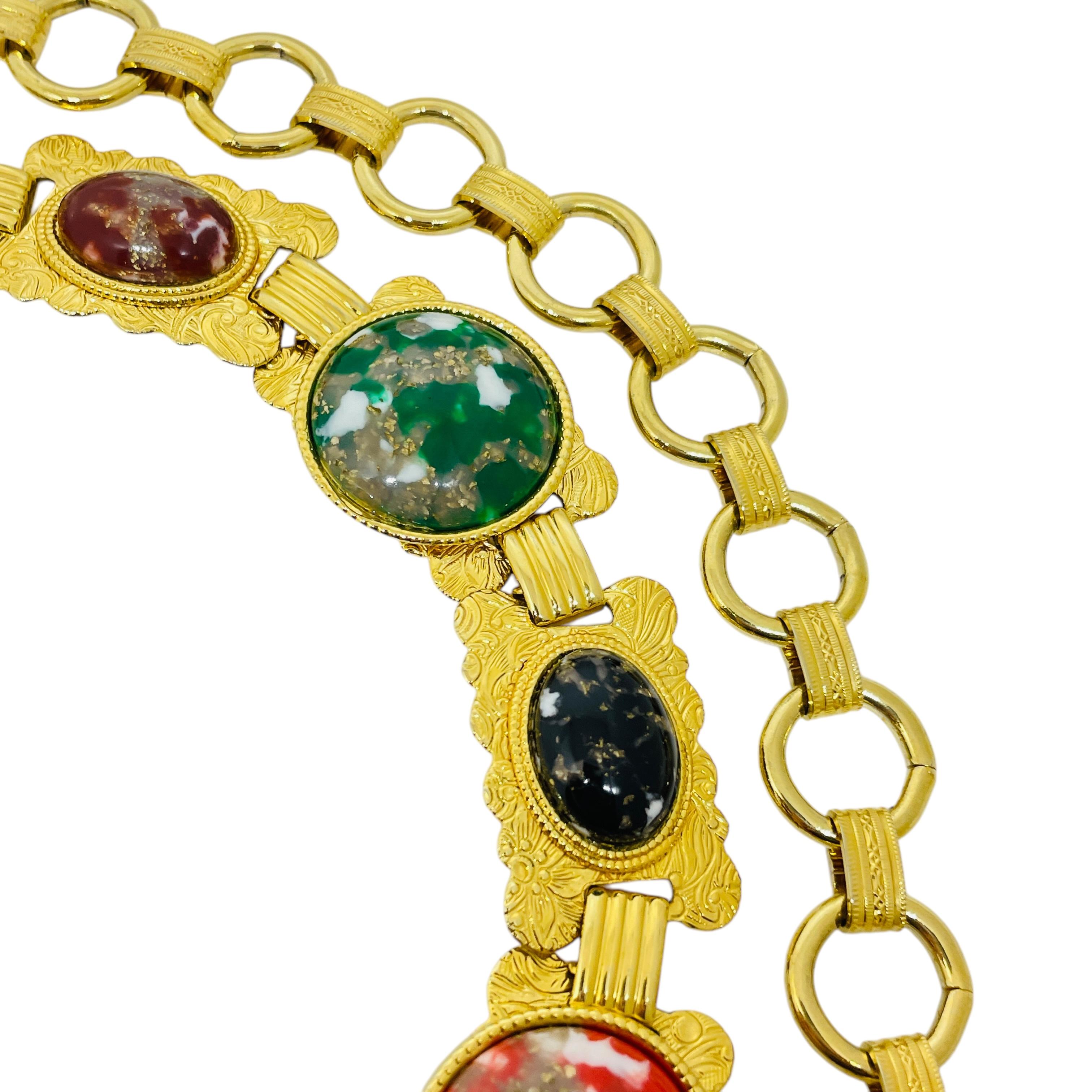 Vintage huge gold tone glass stones 80’s designer belt necklace For Sale 1