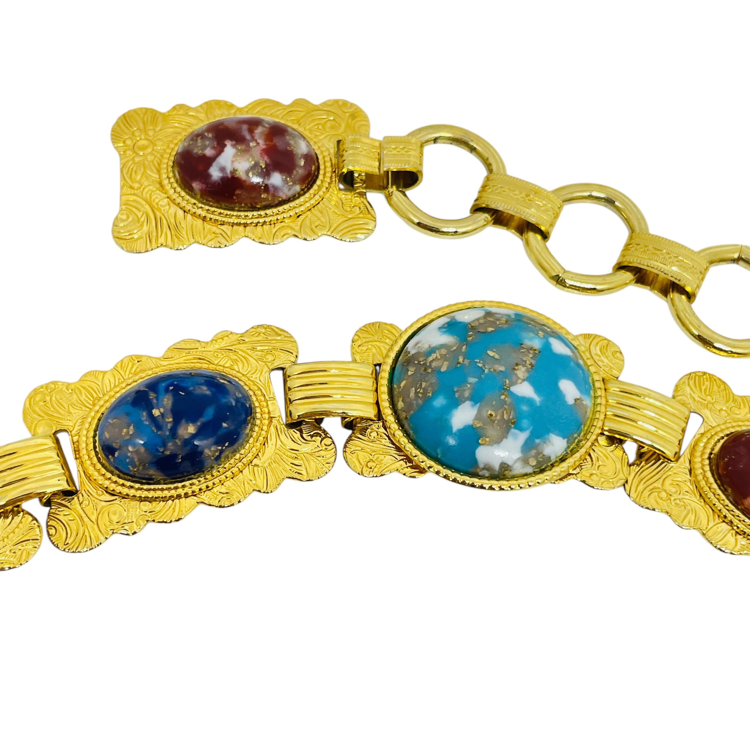 Vintage huge gold tone glass stones 80’s designer belt necklace For Sale 2