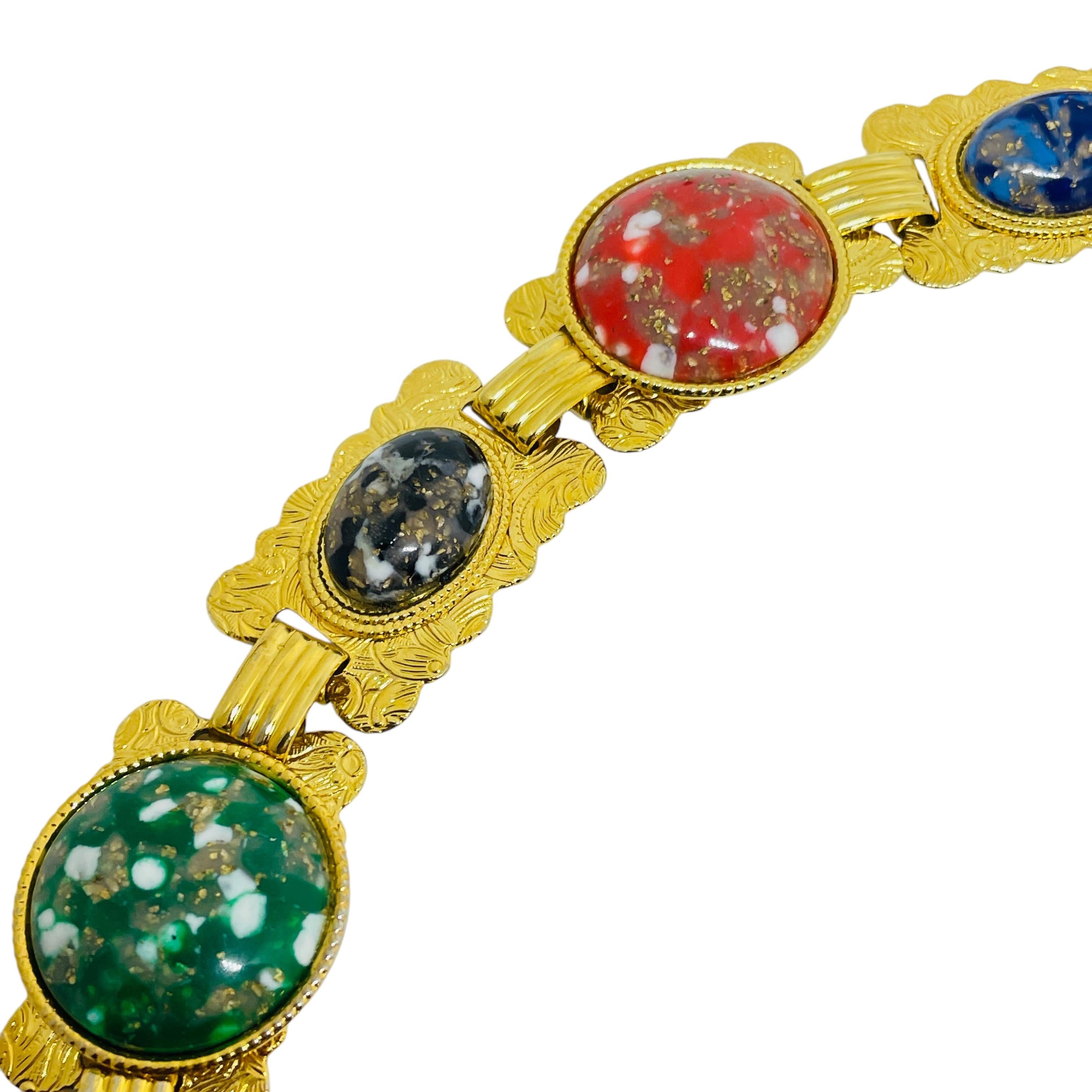 Vintage huge gold tone glass stones 80’s designer belt necklace For Sale 3