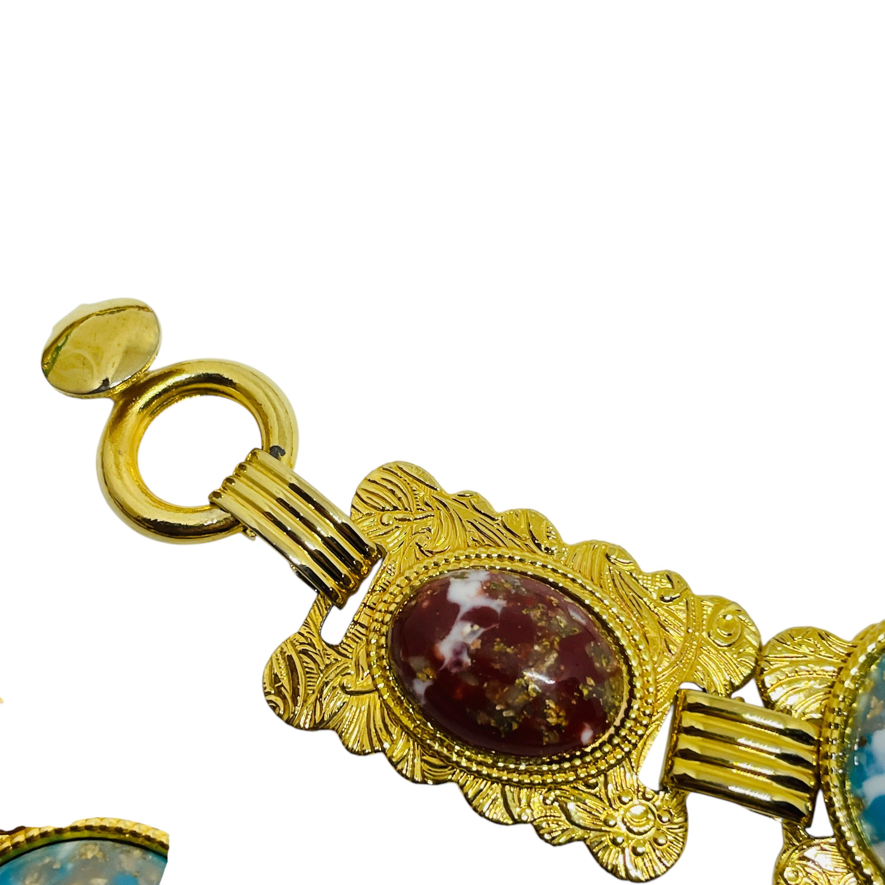 Vintage huge gold tone glass stones 80’s designer belt necklace For Sale 4