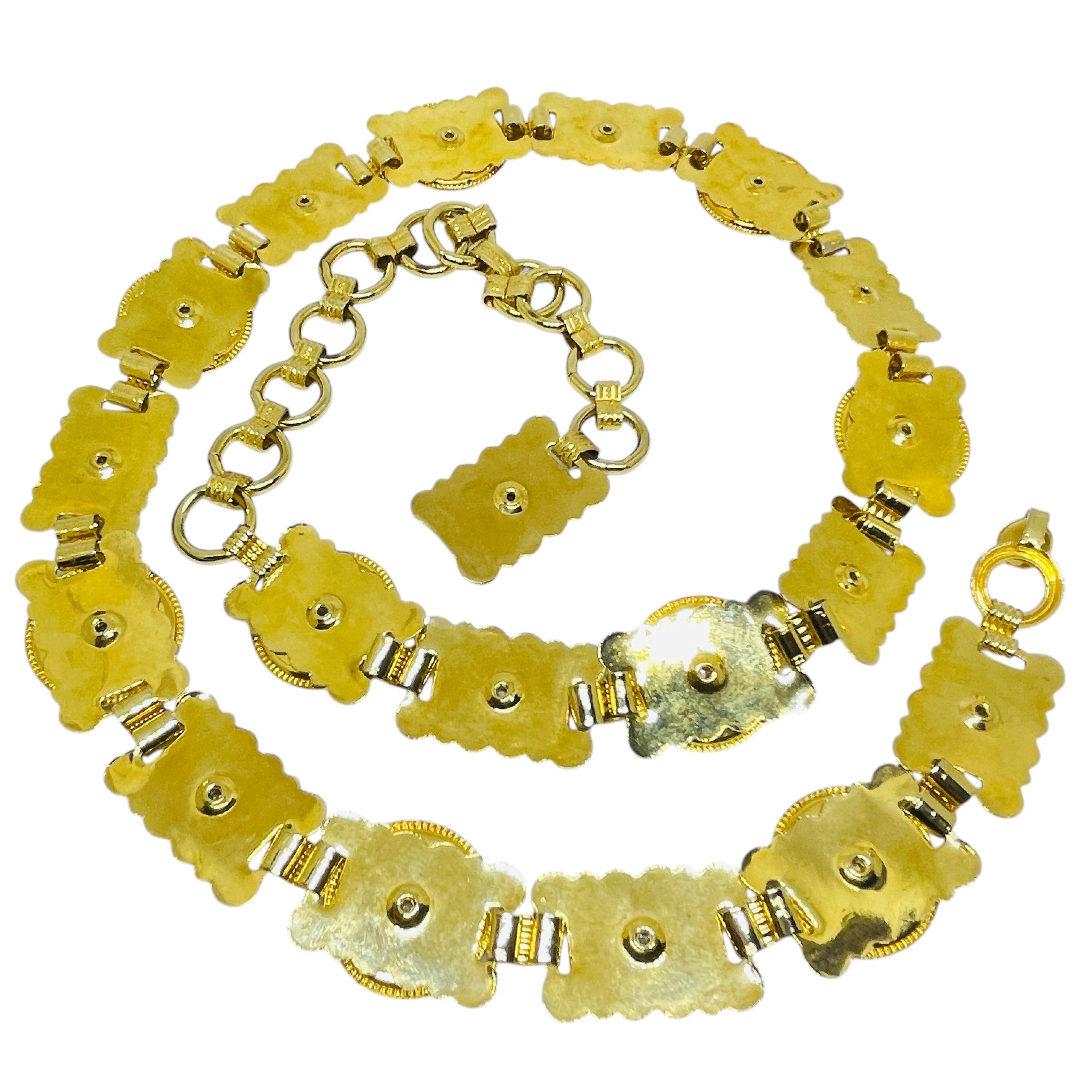 Vintage huge gold tone glass stones 80’s designer belt necklace For Sale 5