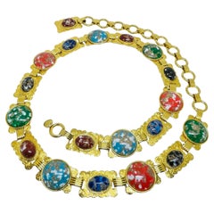 Collana da cintura vintage con pietre di vetro dorate degli anni '80