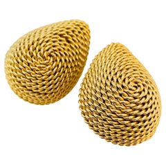 Vintage huge gold twisted rope runway clip on earrings