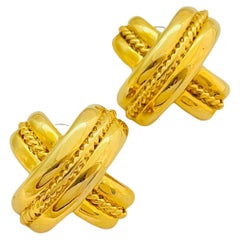Vintage huge gold X runway 80"s earrings