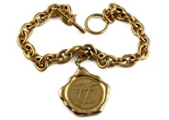 Vintage Huge KARL LAGERFELD Wax Seal Logo Coin Medallion Necklace