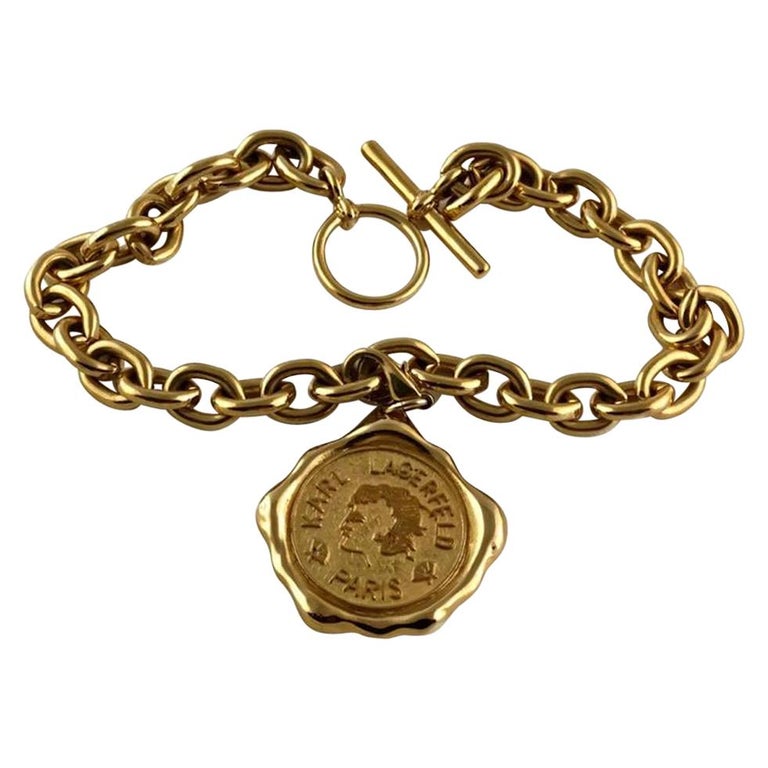 Vintage Huge KARL LAGERFELD Wax Seal Logo Coin Medallion Necklace