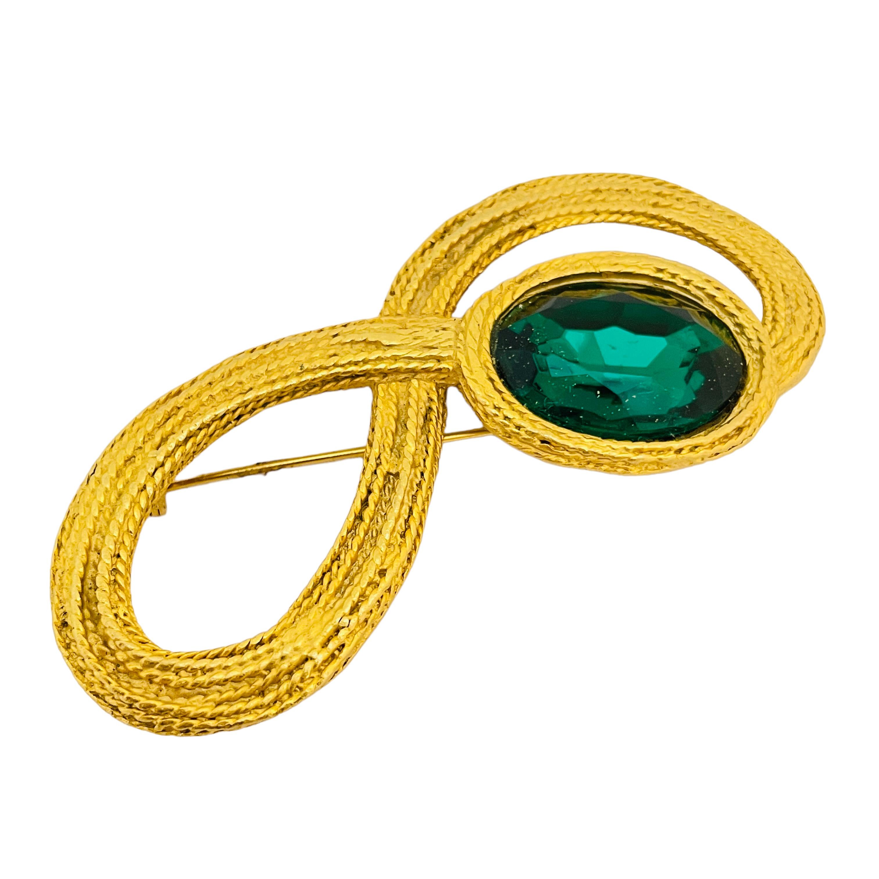 Women's or Men's Vintage huge matte gold green glass designer runway brooch For Sale