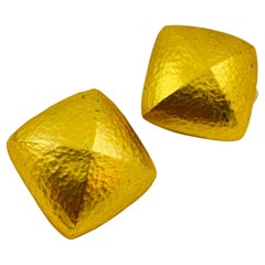 Used huge matte gold modernist geometric runway designer clip on earrings