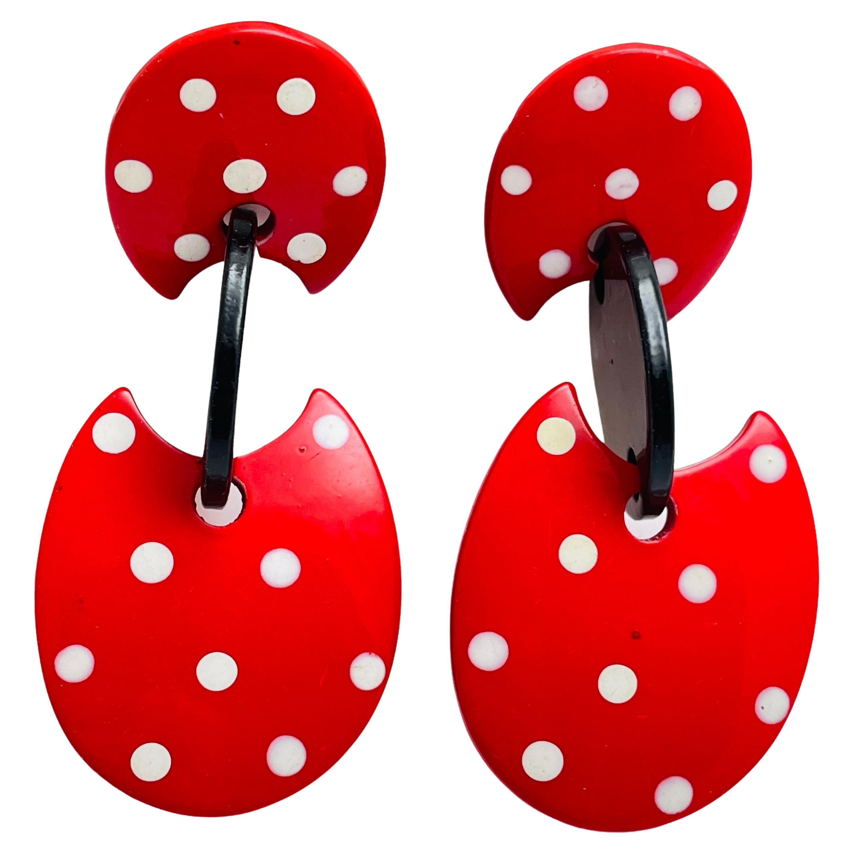 Vintage huge modernist geometric polka dot designer earrings For Sale