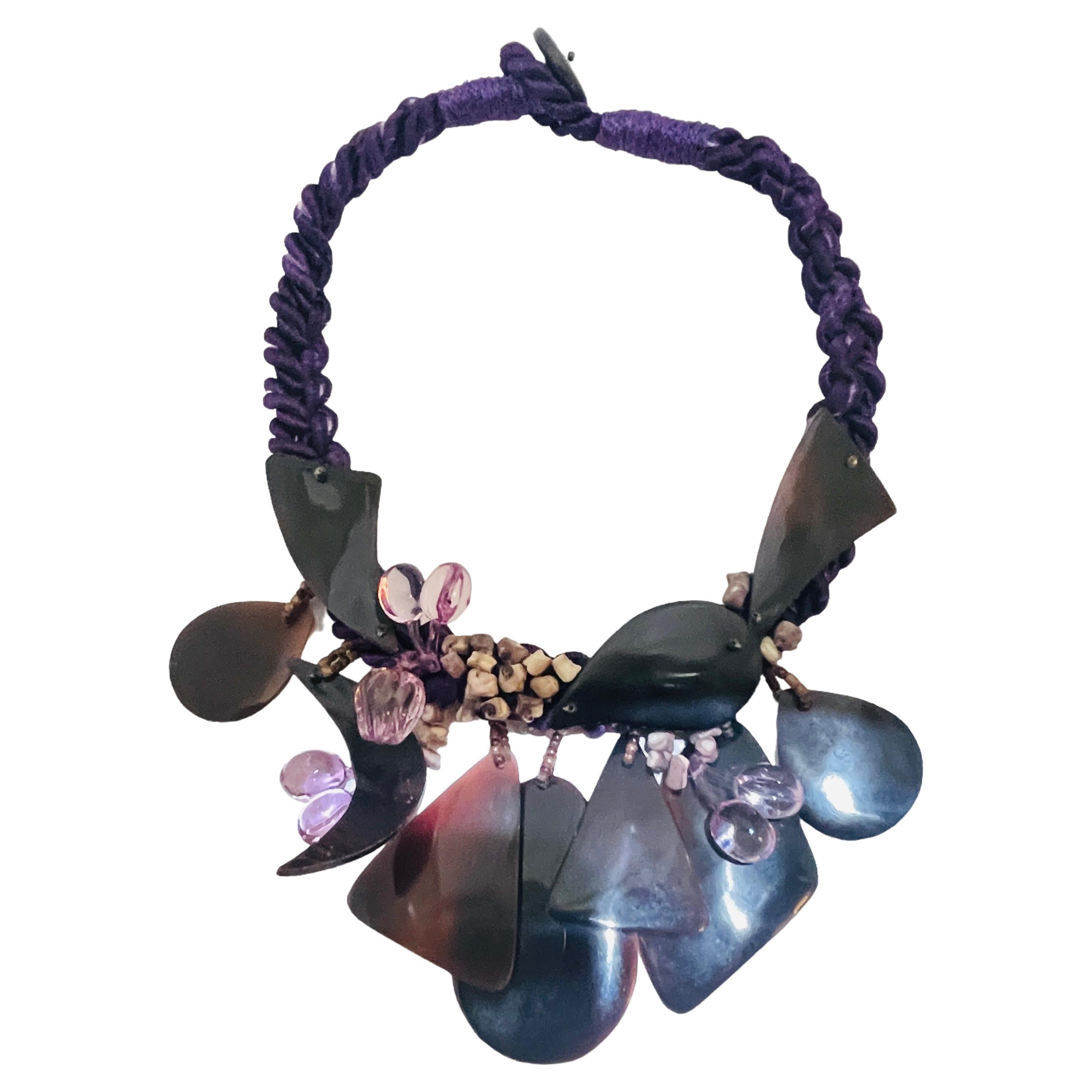 Vintage huge purple artisan handmade designer necklace For Sale