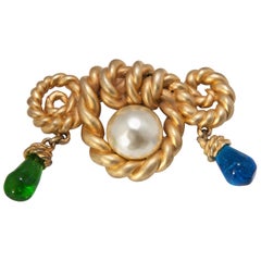 pink and green chanel brooch Vintage Huge Signed Chanel Twist Gripoix Brooch