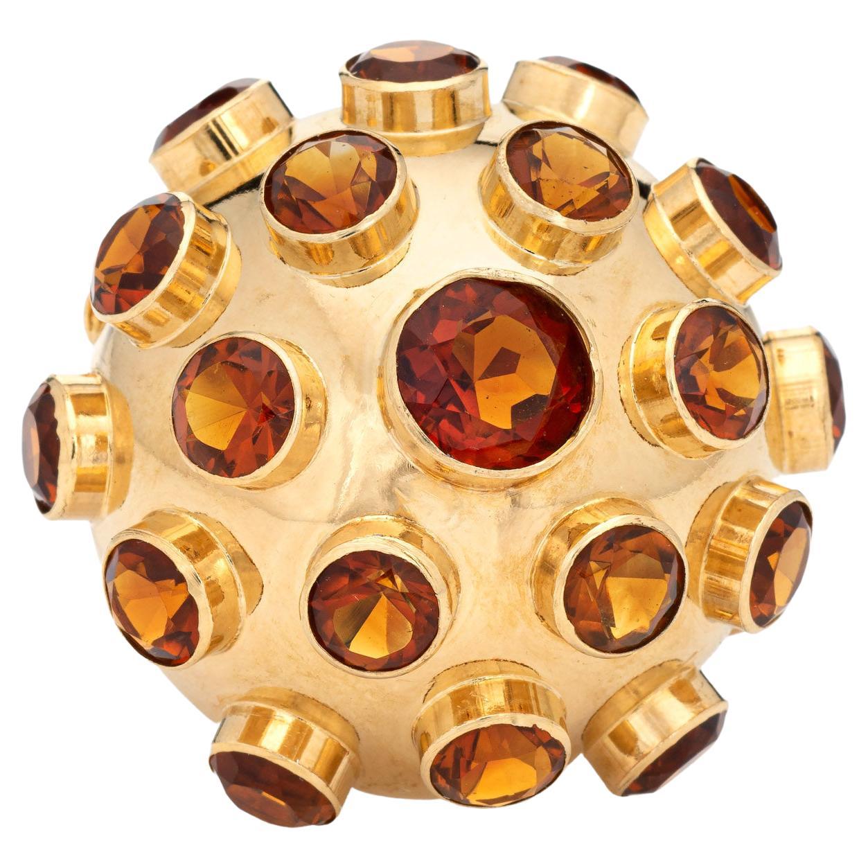 Vintage Huge Sputnik Ring Citrine Dome Large Orb Cocktail Jewelry