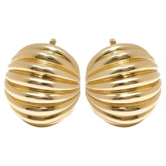 Vintage Huggie Gold Clip Earrings in Fluted Dome Design