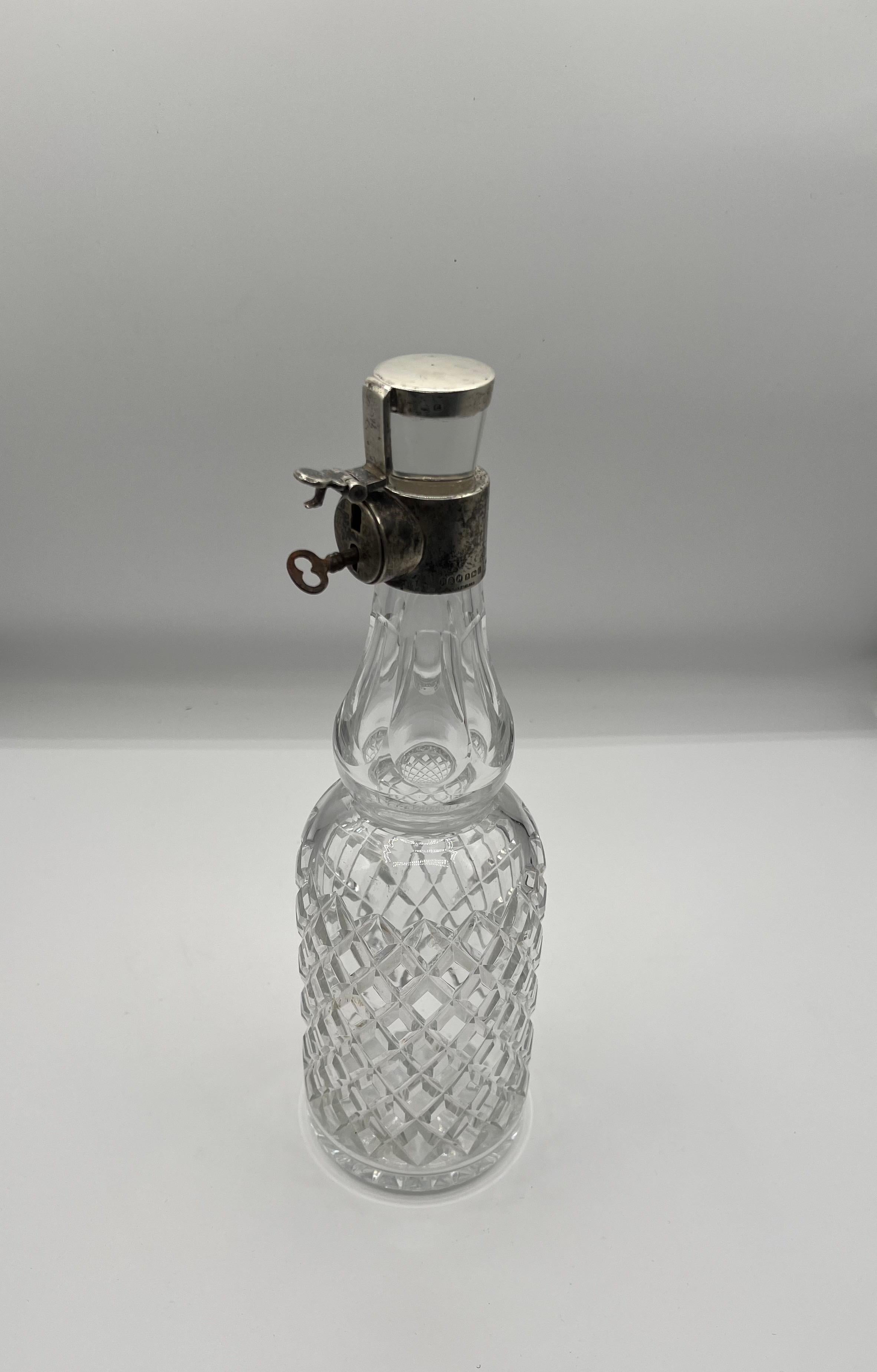 English Vintage Hukin & Heath 19th Century Locking Decanter Sterling Silver For Sale