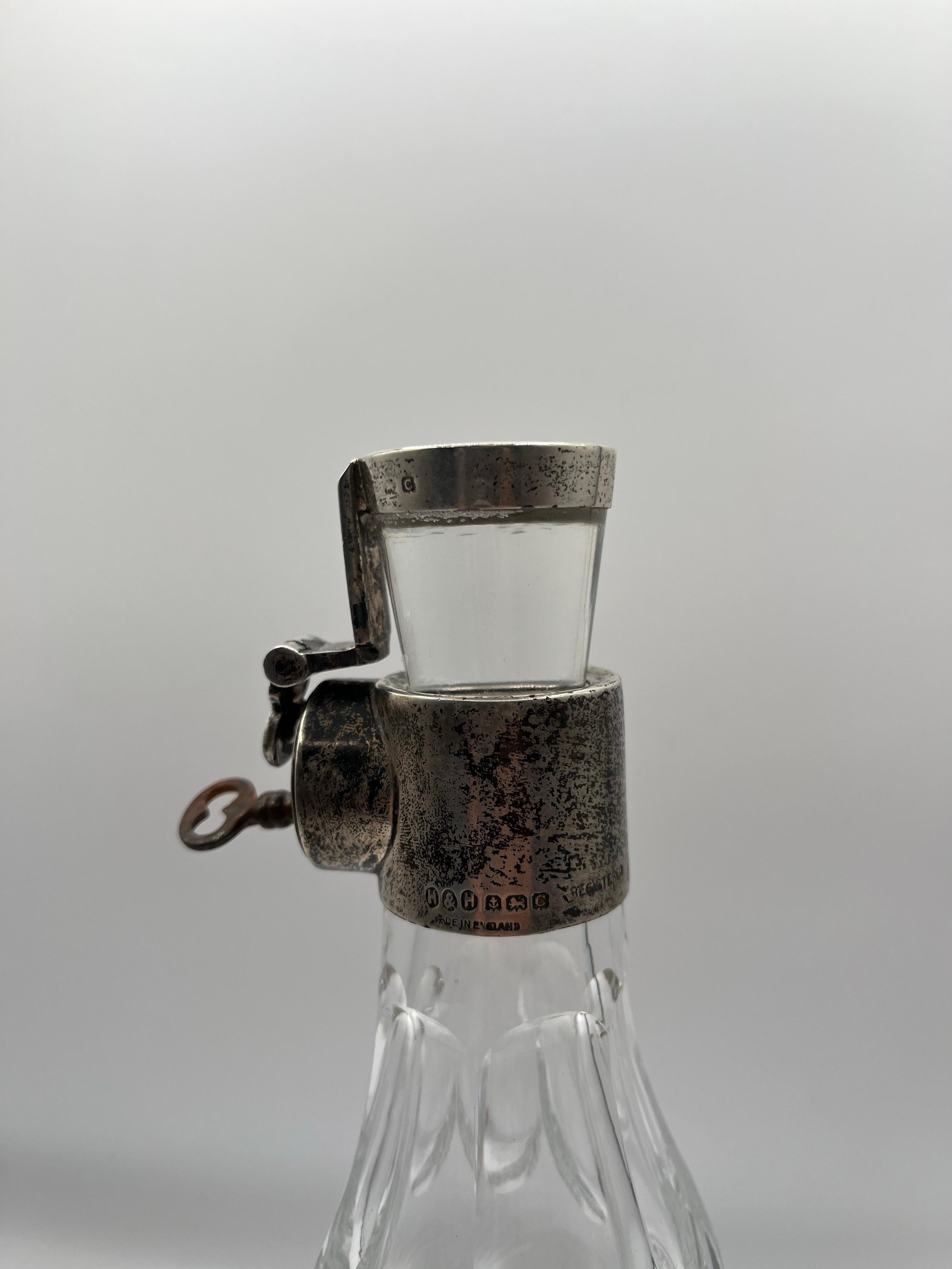 Vintage Hukin & Heath 19th Century Locking Decanter Sterling Silver For Sale 2