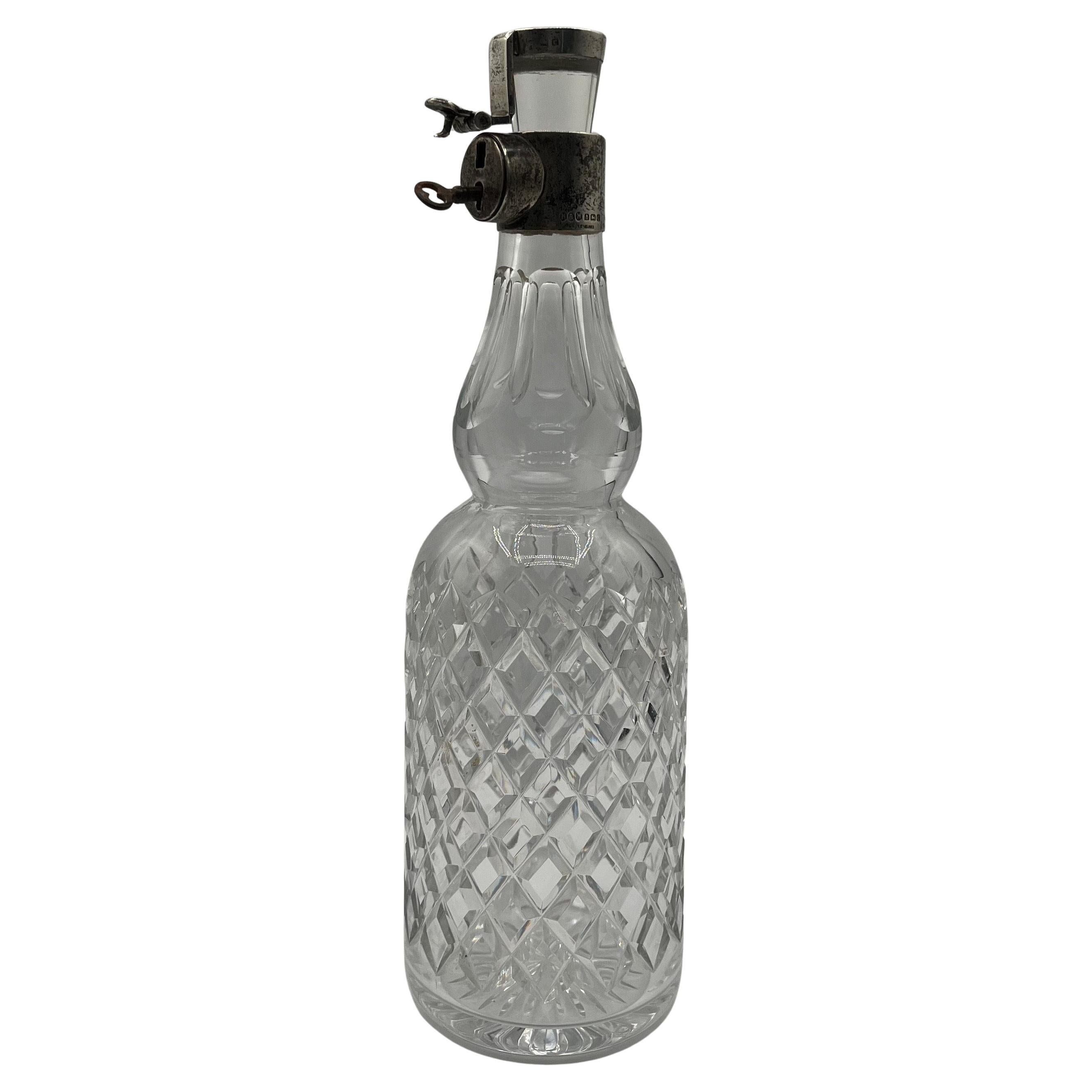 Vintage Hukin & Heath 19th Century Locking Decanter Sterling Silver For Sale