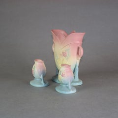 Vintage Hull Art Pottery Garnitur Vase & Kerzenständer Set, ca. 1940