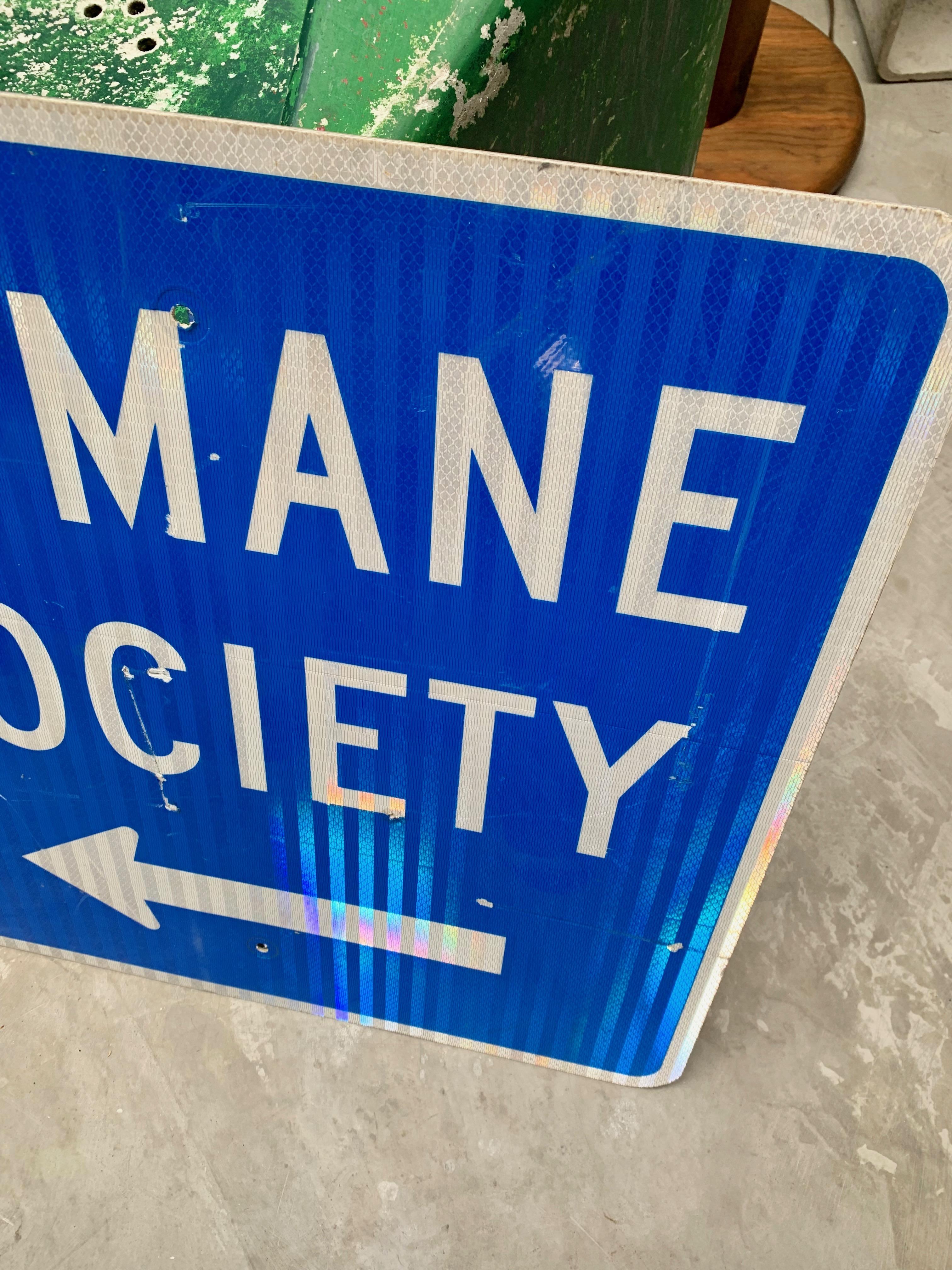 Steel Vintage Humane Society Road Sign For Sale