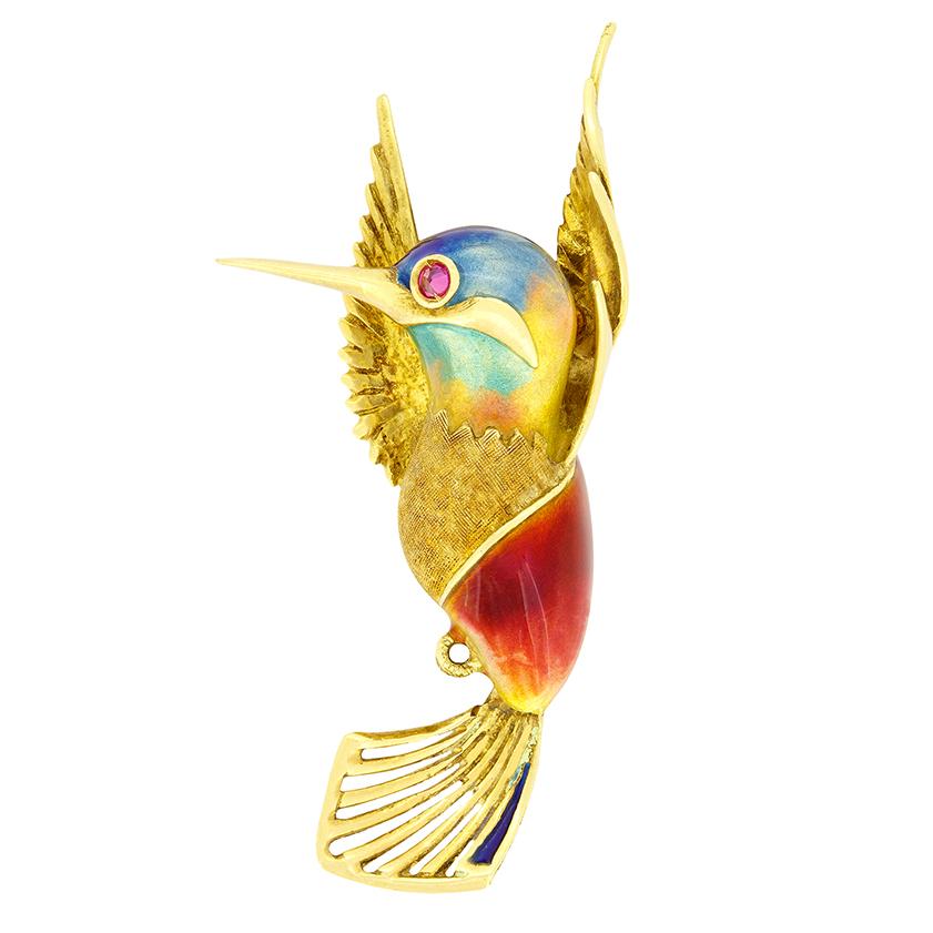 Vintage Hummingbird Brooch, c.1960s In Good Condition For Sale In London, GB