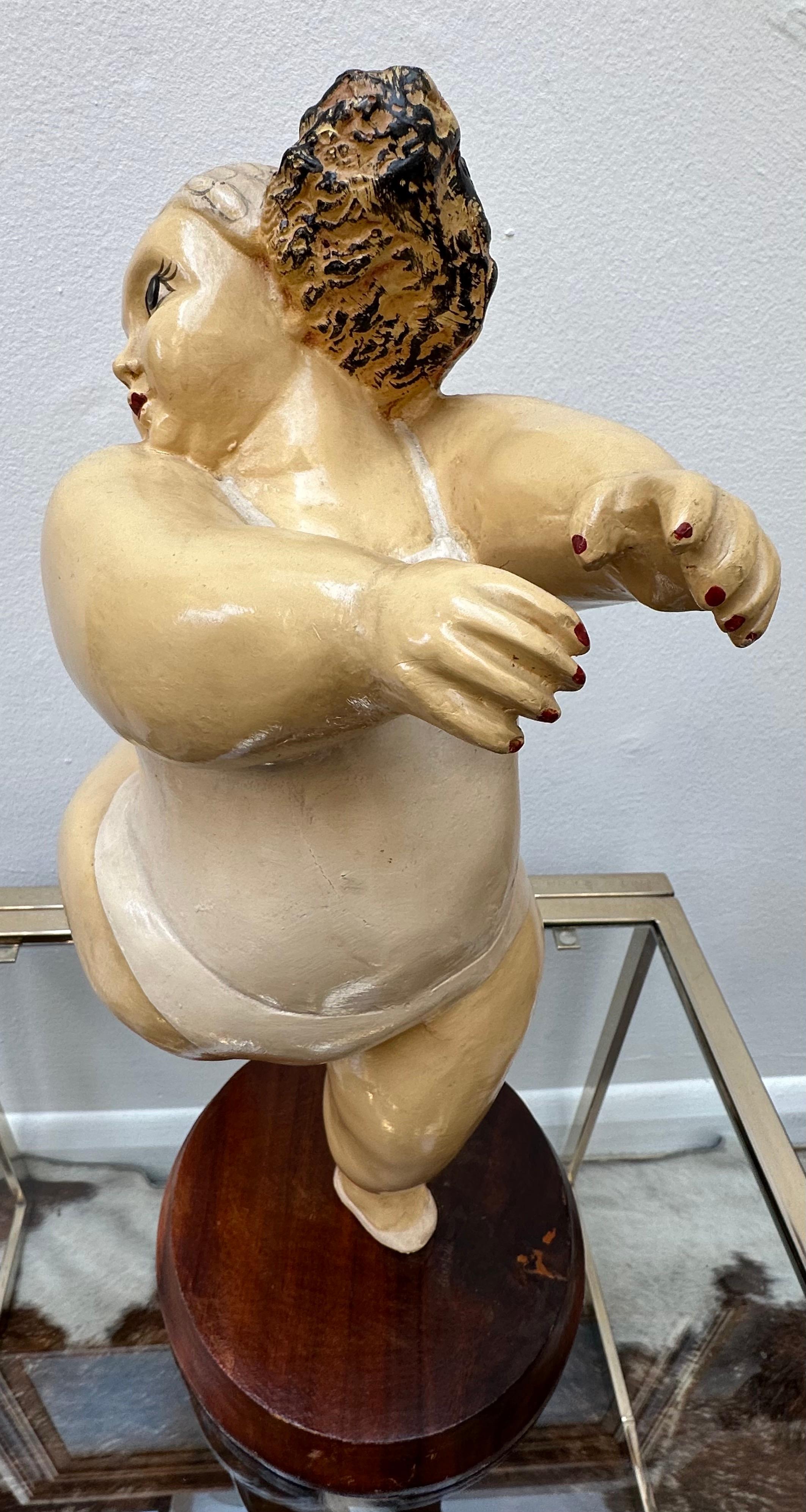 Vintage Humourous Molded Resin Hand Painted Dancing Ballerina Botero Style 6