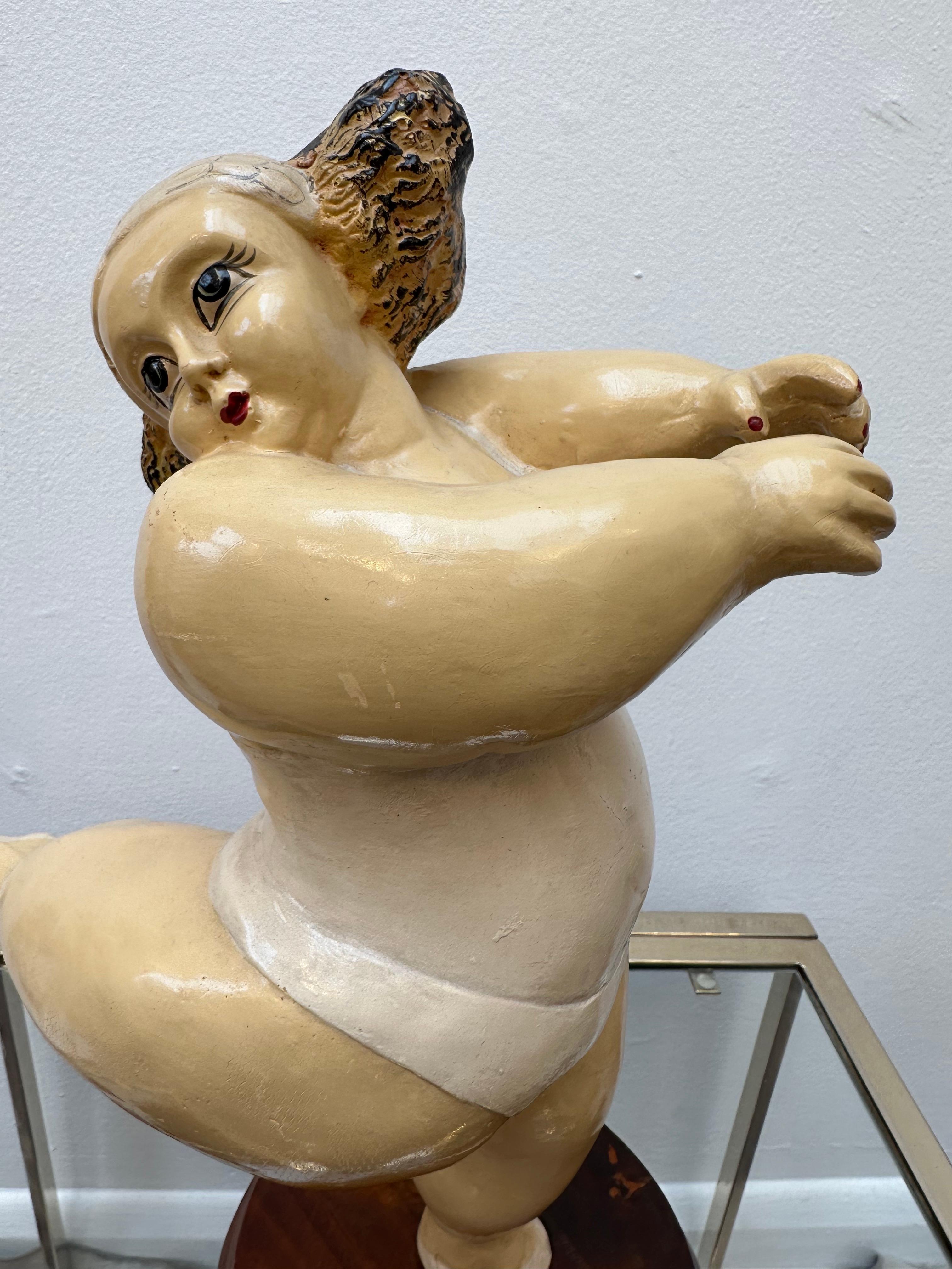 Vintage Humourous Molded Resin Hand Painted Dancing Ballerina Botero Style 10