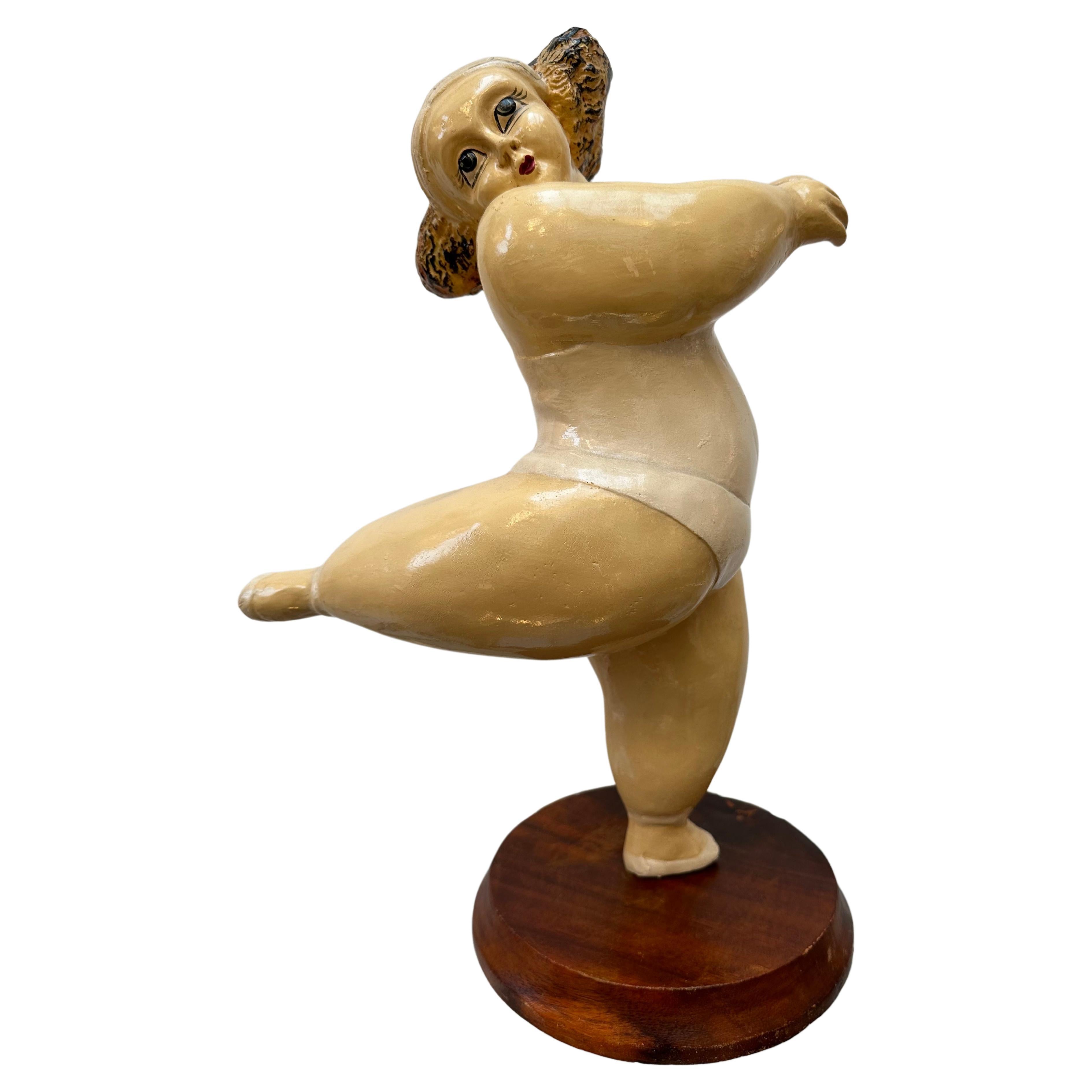 Vintage Humourous Molded Resin Hand Painted Dancing Ballerina Botero Style