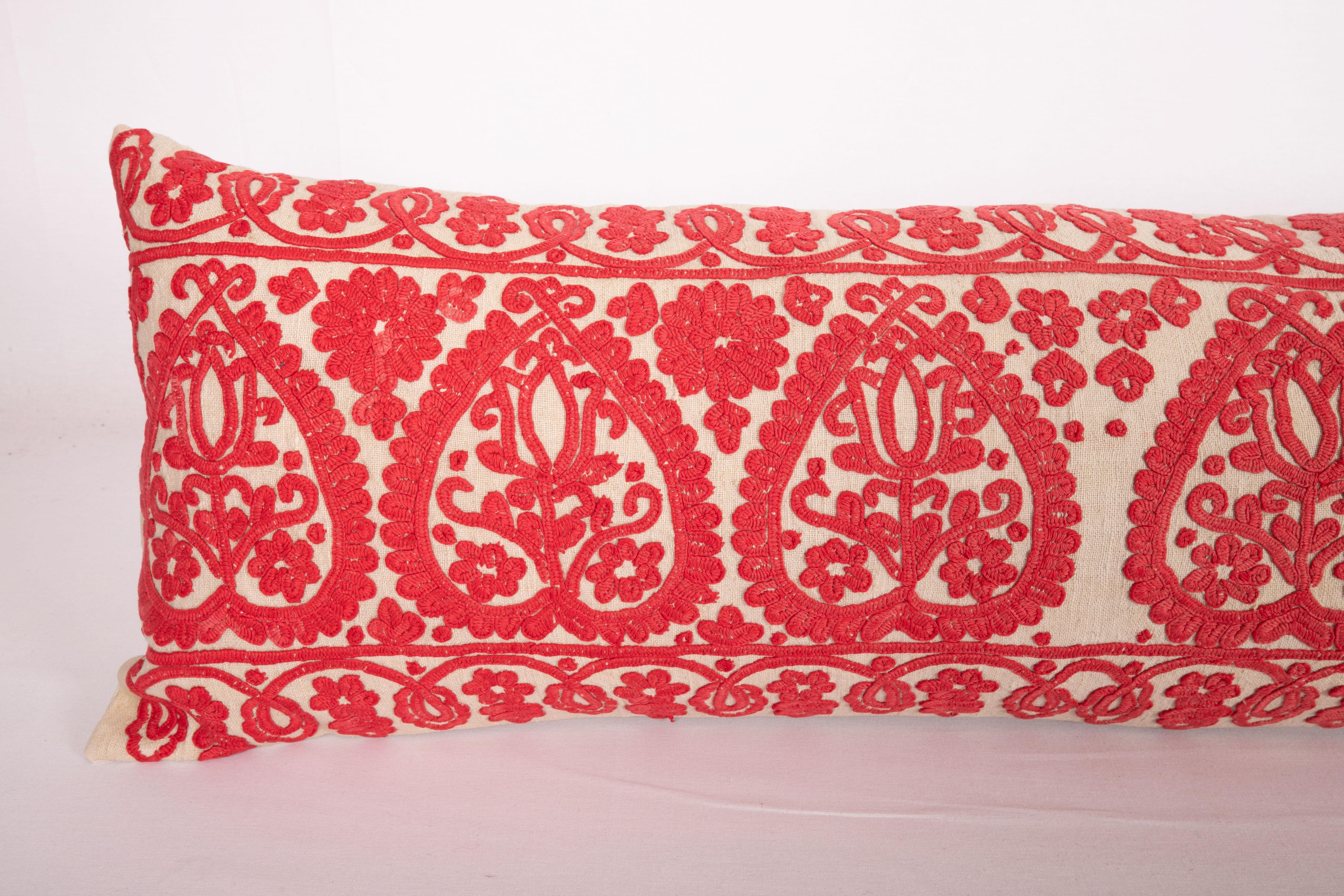Suzani Vintage Hungarian Written Embroidery Body Pillow, 1970s