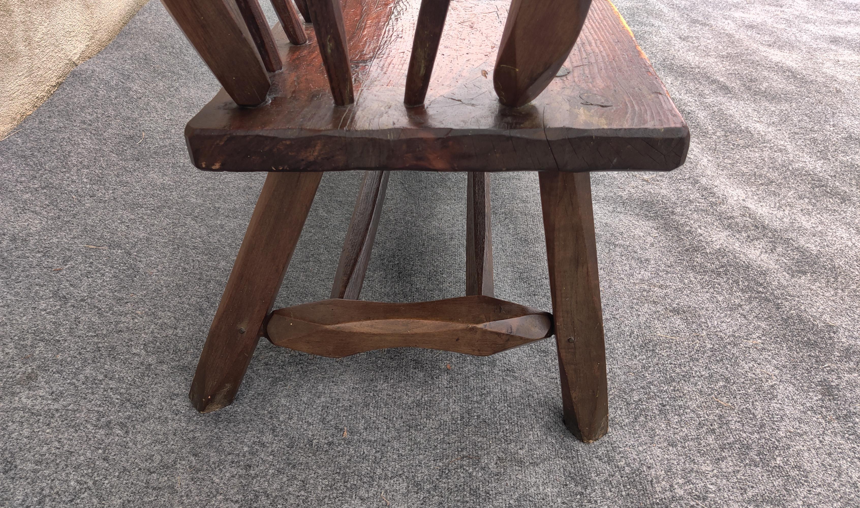 Vintage Hunt Country Furniture Carved Mixed Woods Bench Spindled Back Cedar 5