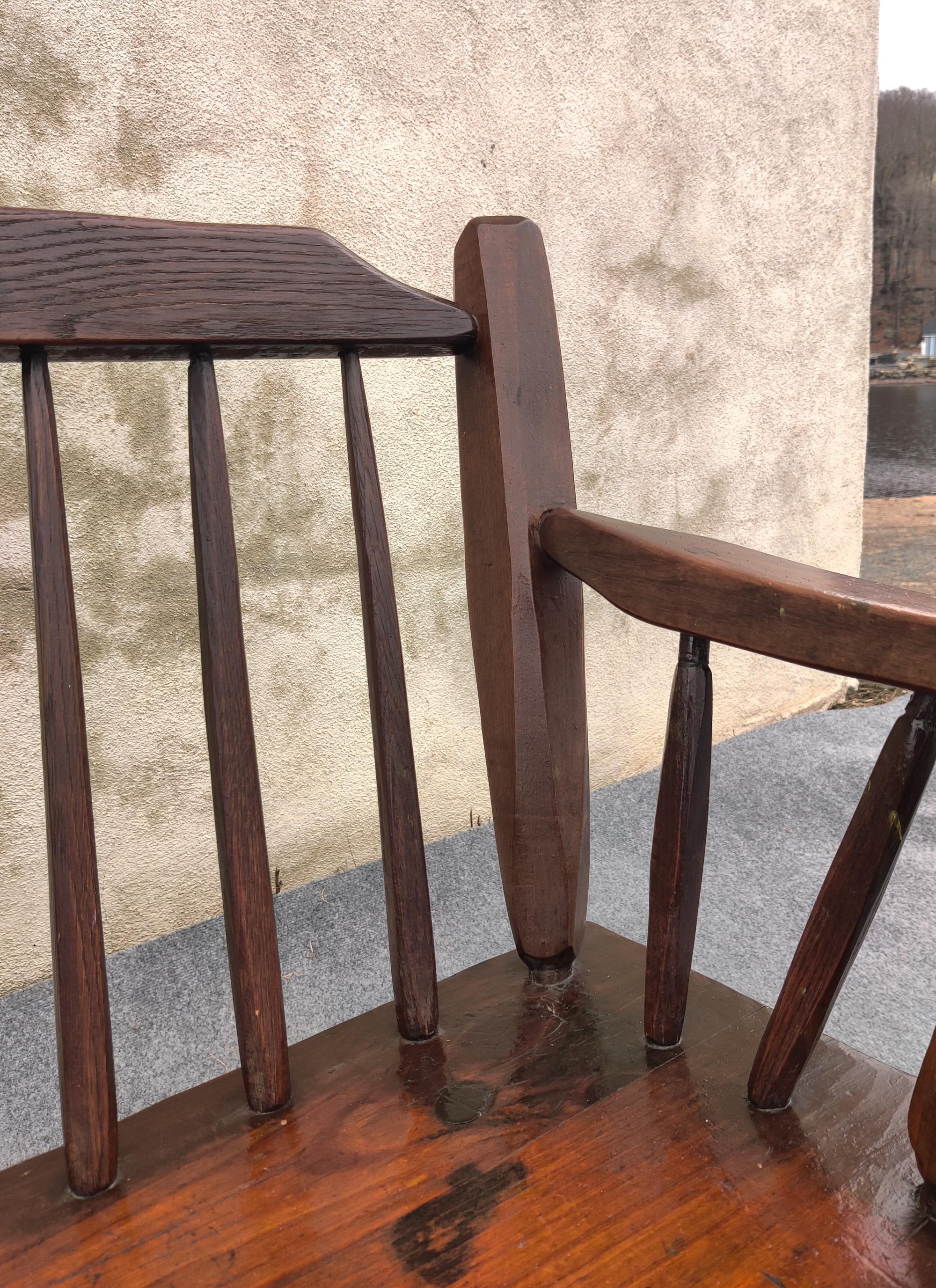 Vintage Hunt Country Furniture Carved Mixed Woods Bench Spindled Back Cedar 6