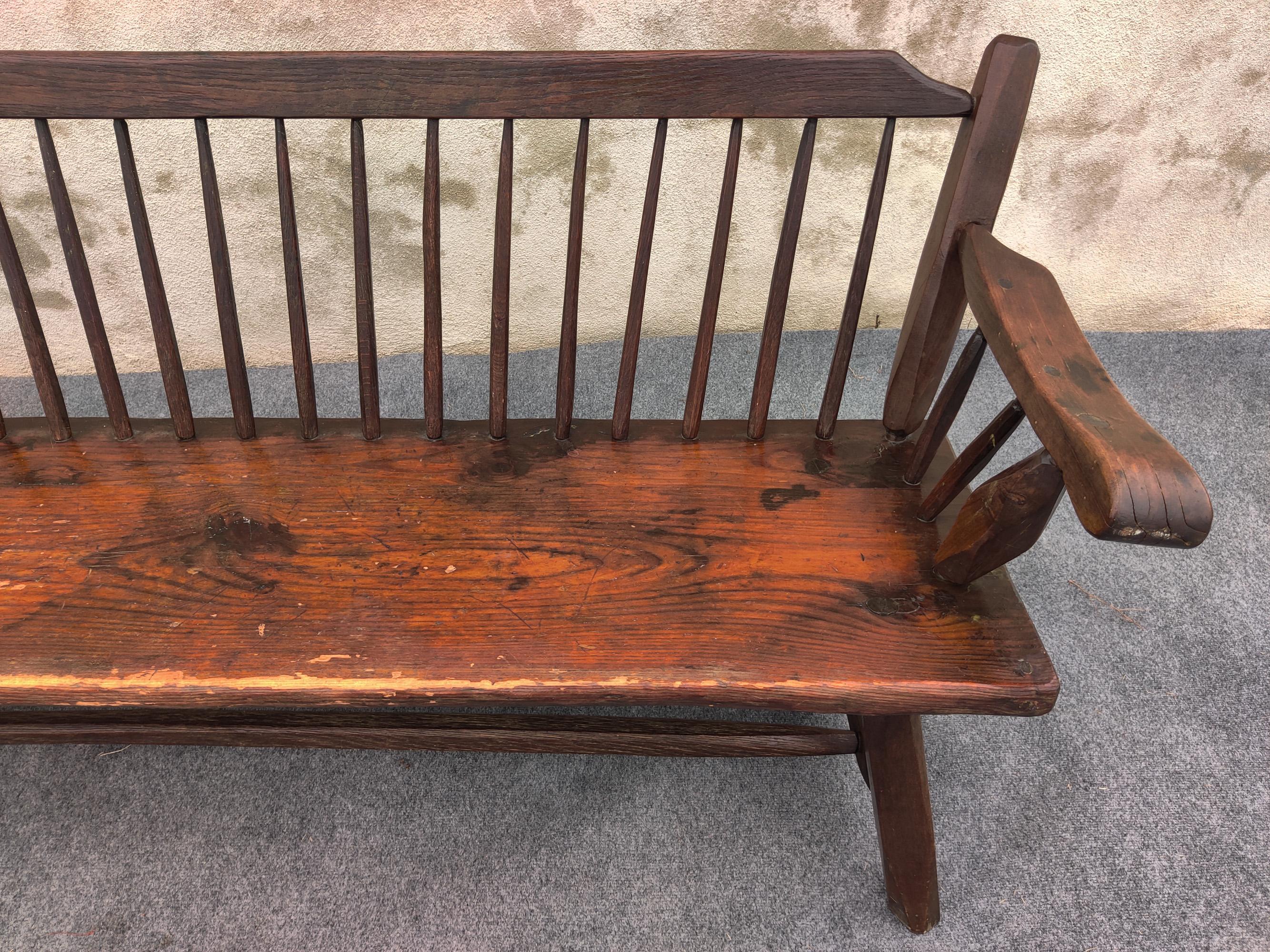 Vintage Hunt Country Furniture Carved Mixed Woods Bench Spindled Back Cedar 8
