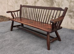 Vintage Hunt Country Furniture Carved Mixed Woods Bench Spindled Back Cedar
