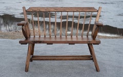 Vintage Hunt Country Furniture Carved Mixed Woods Bench Spindled Back Cedar