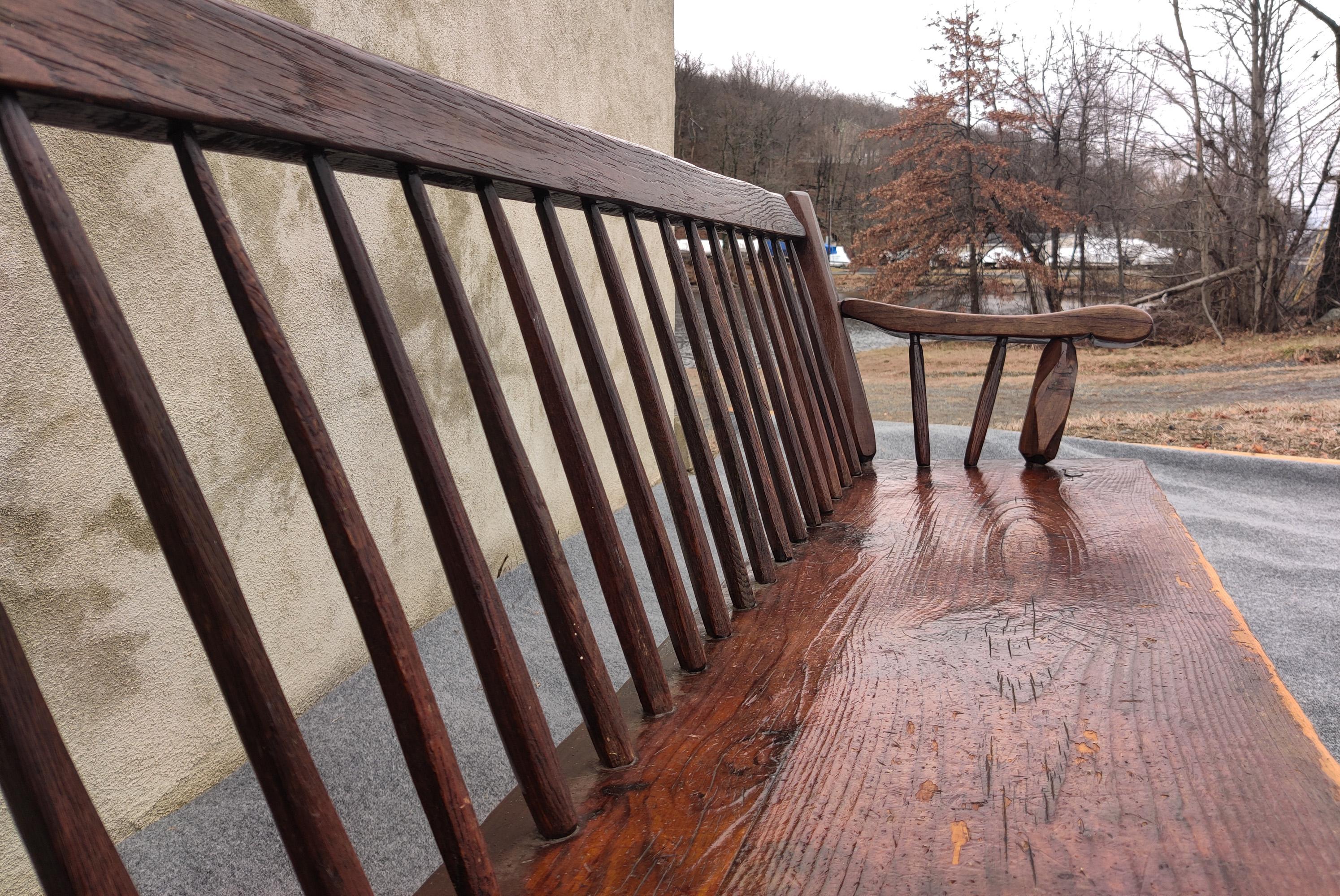 Vintage Hunt Country Furniture Carved Mixed Woods Bench Spindled Back Cedar 3