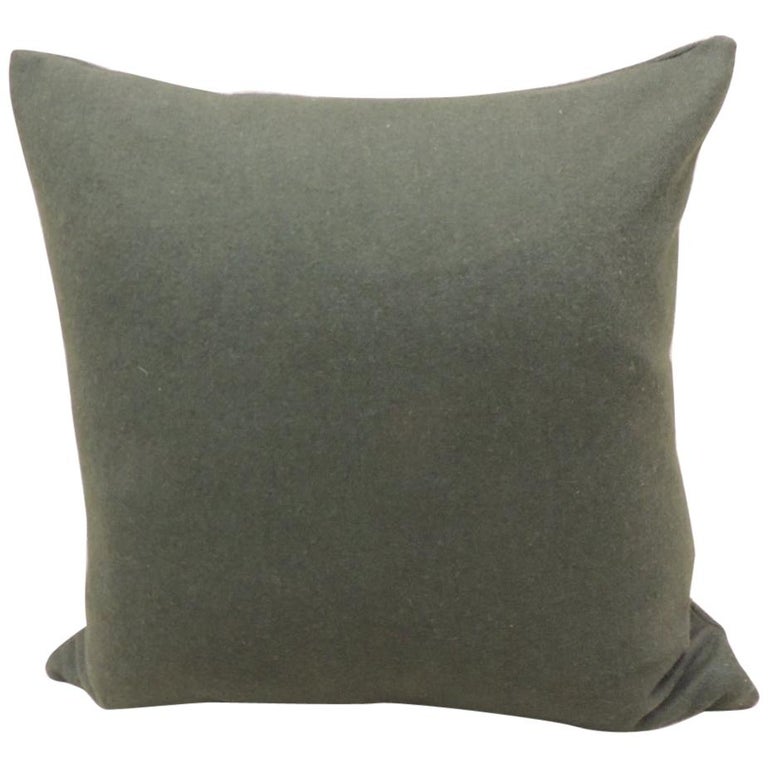 Vintage Hunter Green Wool Square Decorative Pillow For Sale at 1stDibs