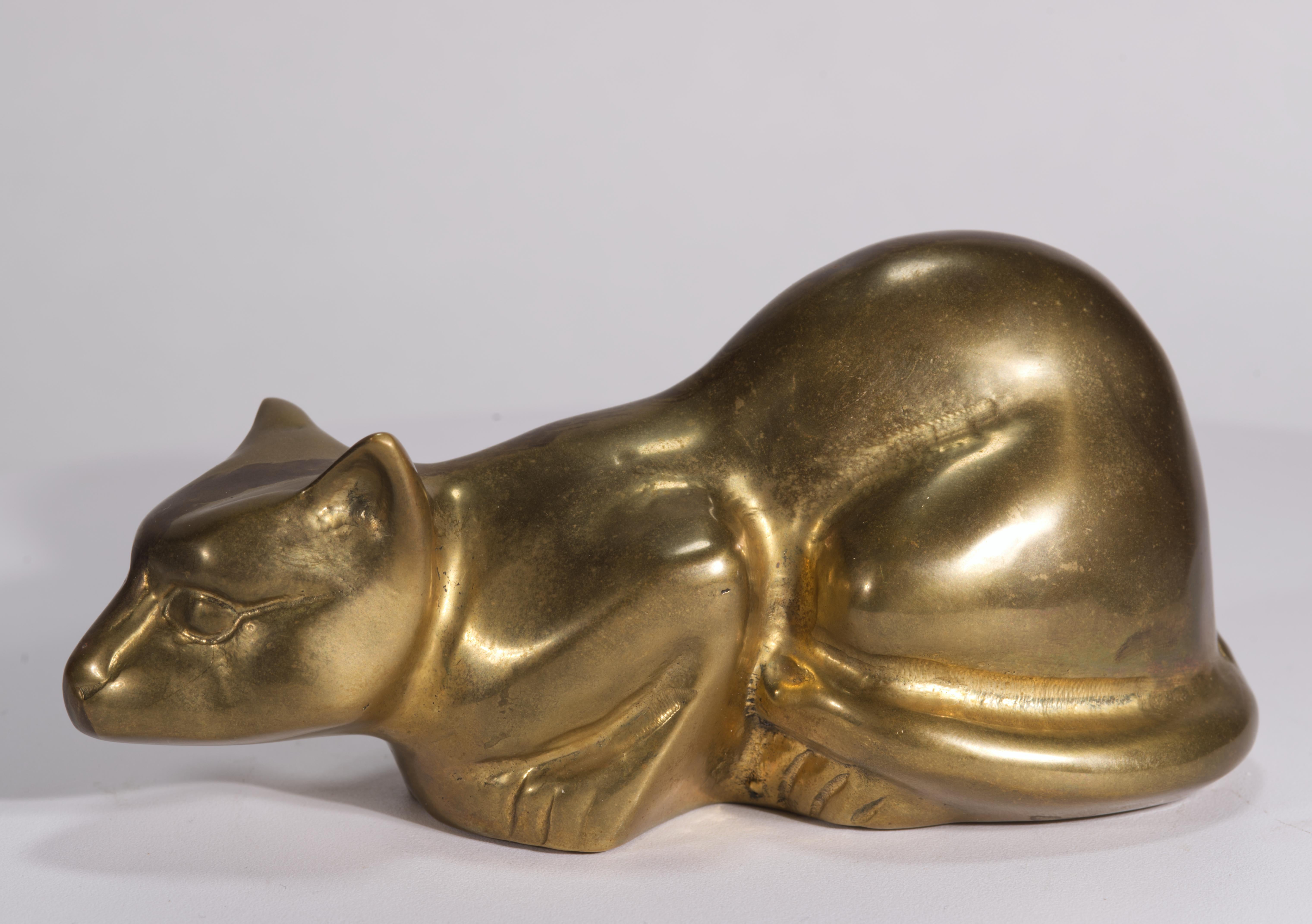 Vintage Hunting Crouching Brass Cat Figurine For Sale 3