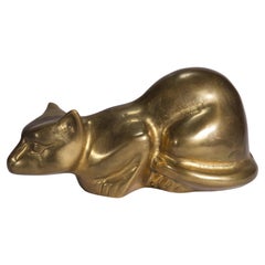 Vintage Hunting Crouching Brass Cat Figurine