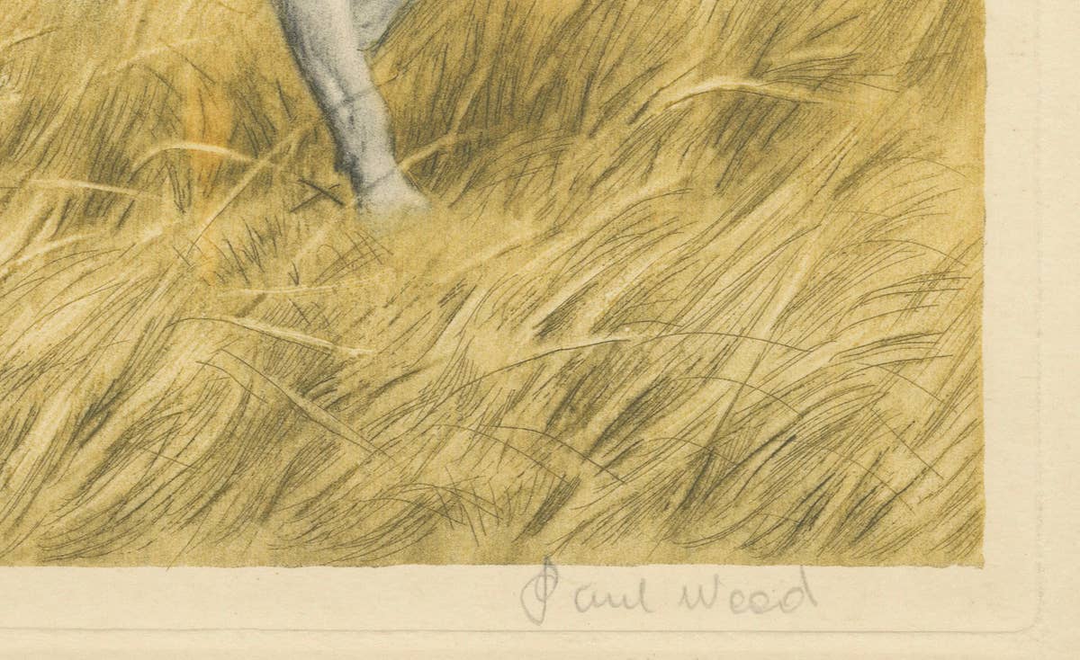 Vintage Hunting Dog Lithograph “Pointer & Mallard” by Paul Wood – New York, 1930