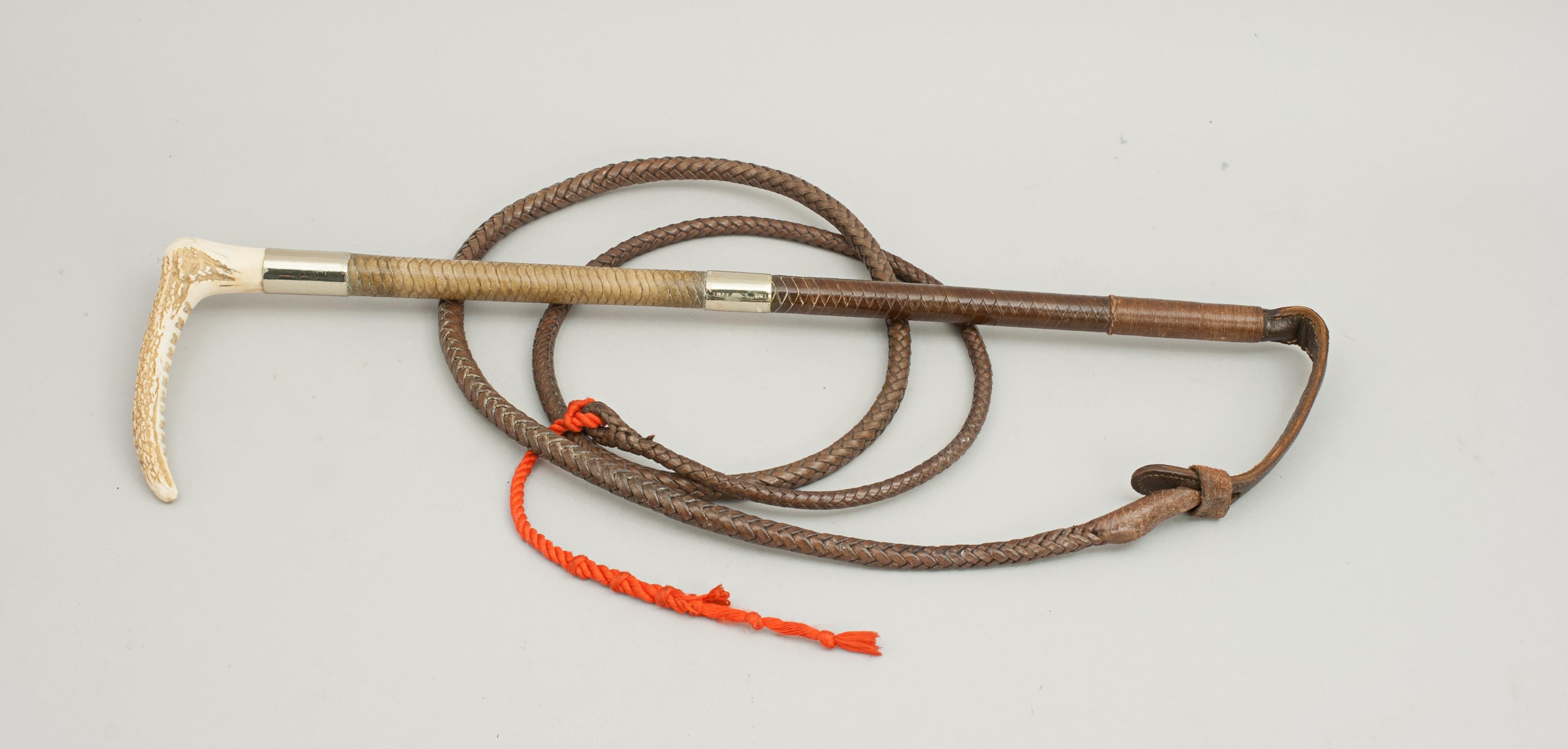 Vintage Hunting Whip, Riding Crop with Antler Handle 2