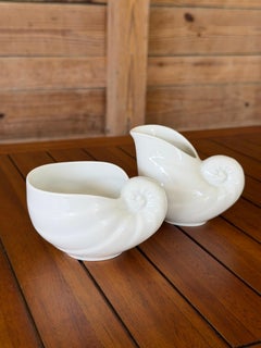 Vintage Hutschenreuther Porcelain Nautilus Shell Sugar Bowl and Creamer Set