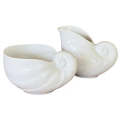 Vintage Hutschenreuther Porcelain Nautilus Shell Sugar Bowl and Creamer Set