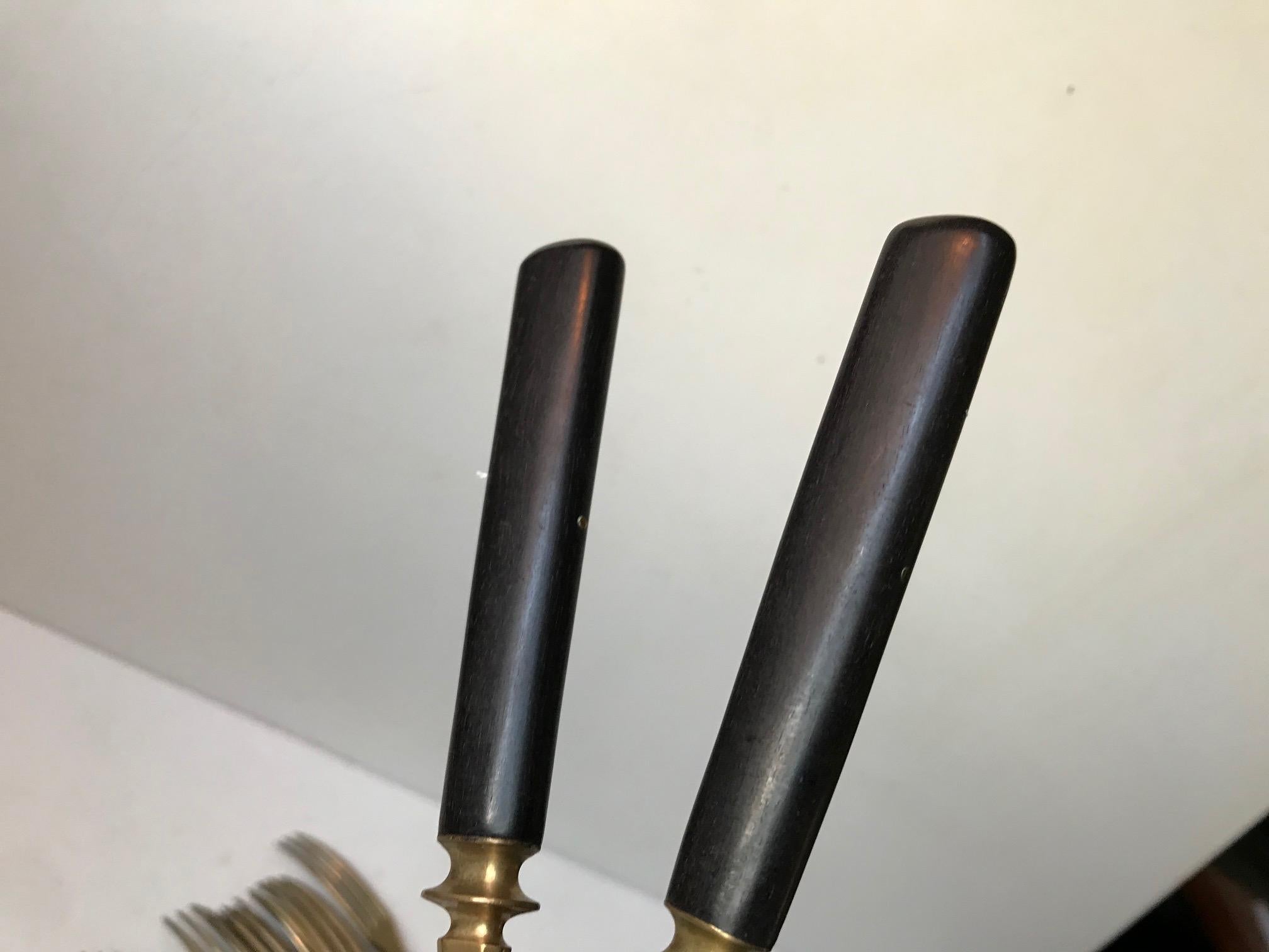 Mid-Century Modern Vintage Hybrid Fork-Knives in Brass and Resin, Eskildtuna, 1950s For Sale