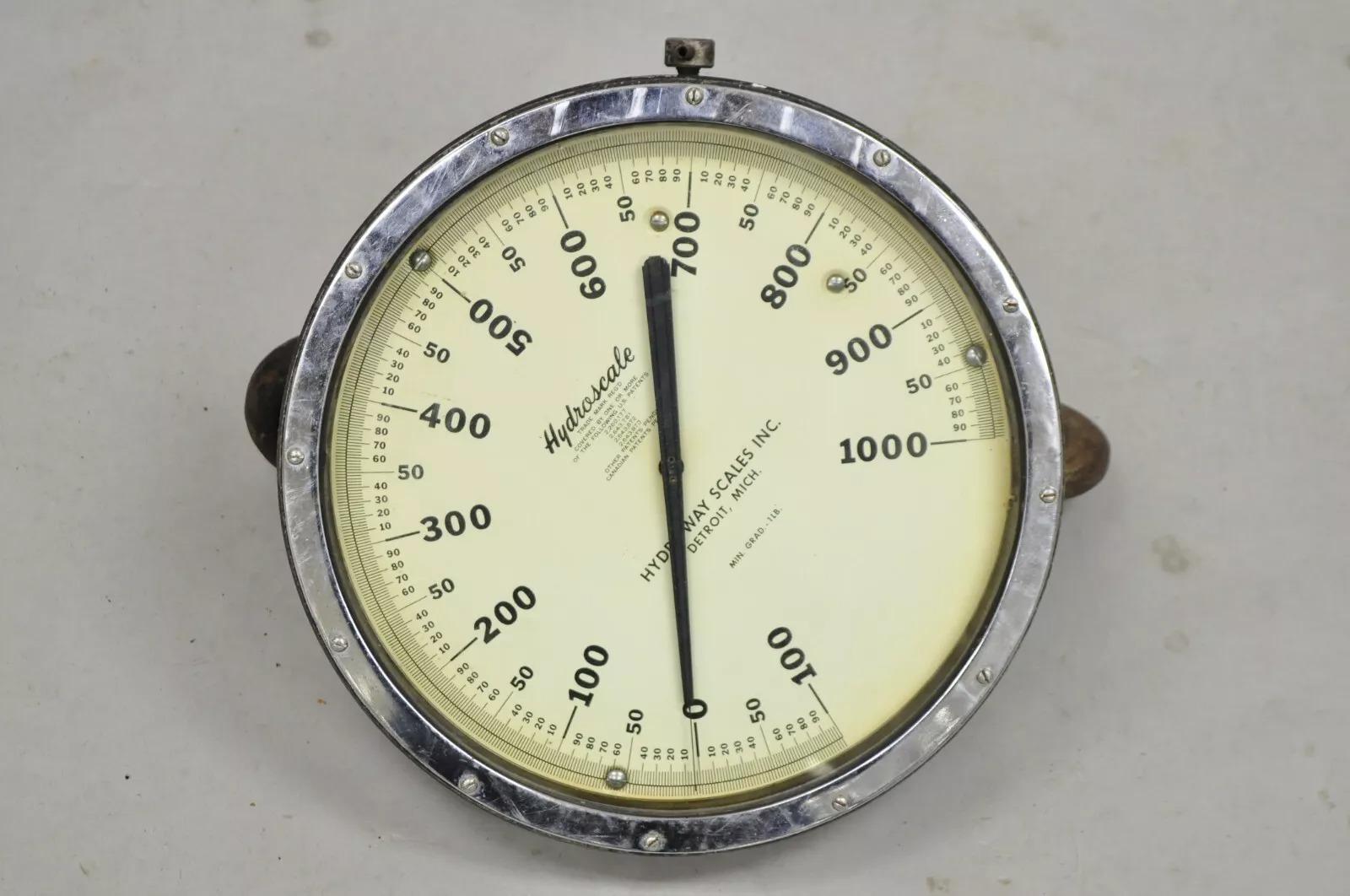 Vintage Hydroway Scales Inc, HydroScale 1000 Pound Crane Weigh Scale. Item itself weighs approx 40-50 lbs. Circa Late 20th Century. Measurements: 13.5