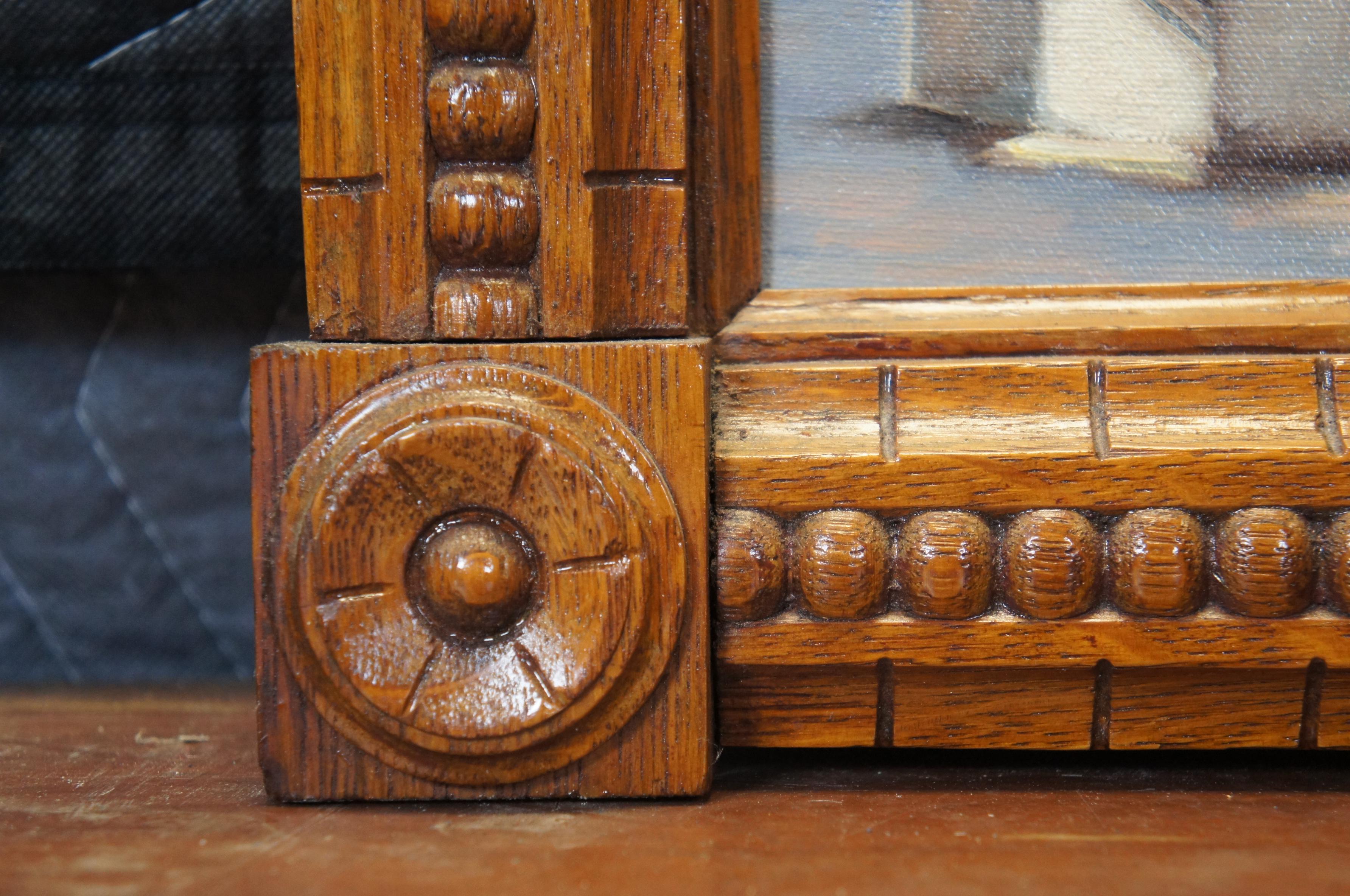 Vintage I. Krohm Schloss Euerburg Castillo alemán Pintura al óleo sobre lienzo 21