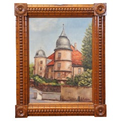 Vintage I. Krohm Schloss Euerburg German Castle Oil Painting on Canvas 21"