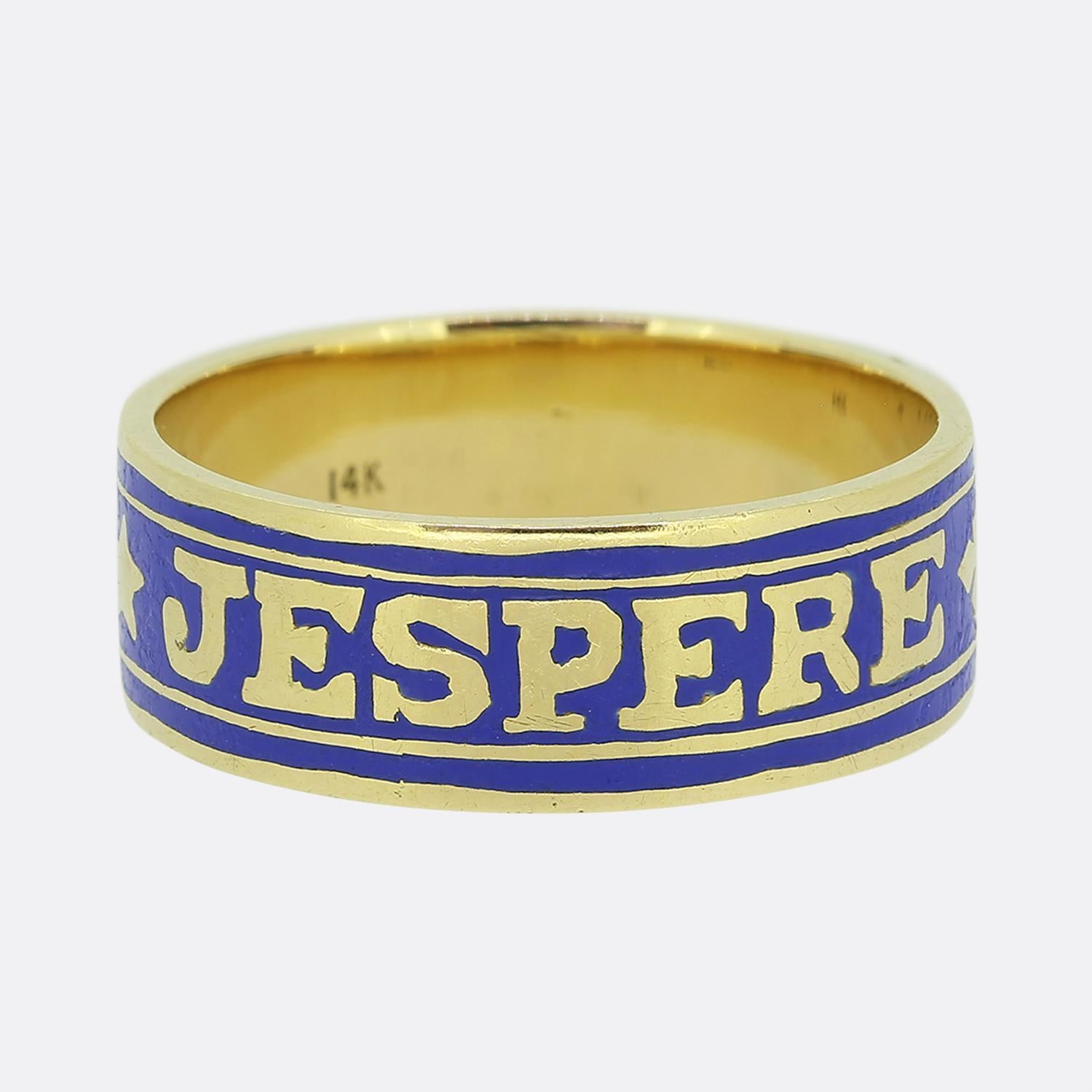 Vintage 'I Love and Hope' Blue Enamel Ring In Good Condition In London, GB