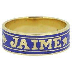Vintage 'I Love and Hope' Blue Enamel Ring